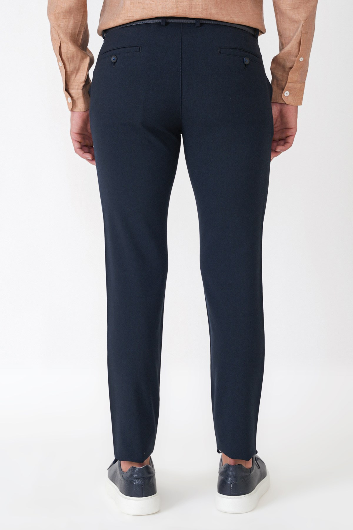 Slim Fit Yan Cepli Esnek Yünlü Lacivert Pantolon P 1239