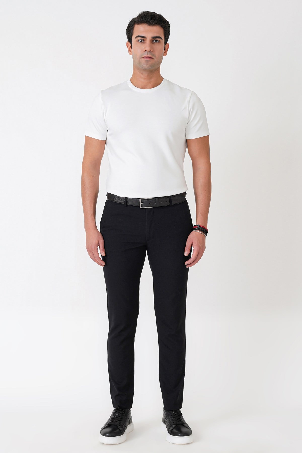 Slim Fit Yan Cepli Esnek Yünlü Siyah Pantolon P 1239