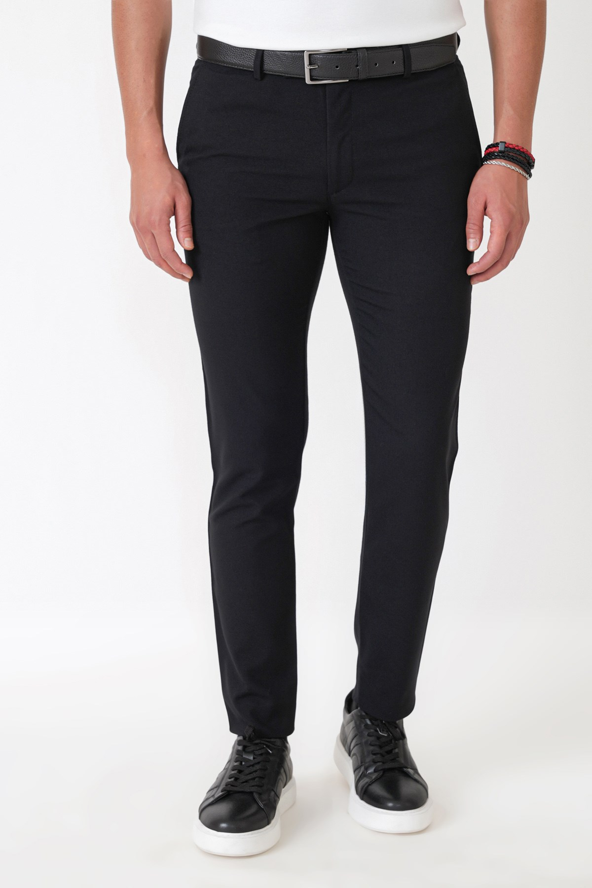 Slim Fit Yan Cepli Esnek Yünlü Siyah Pantolon P 1239