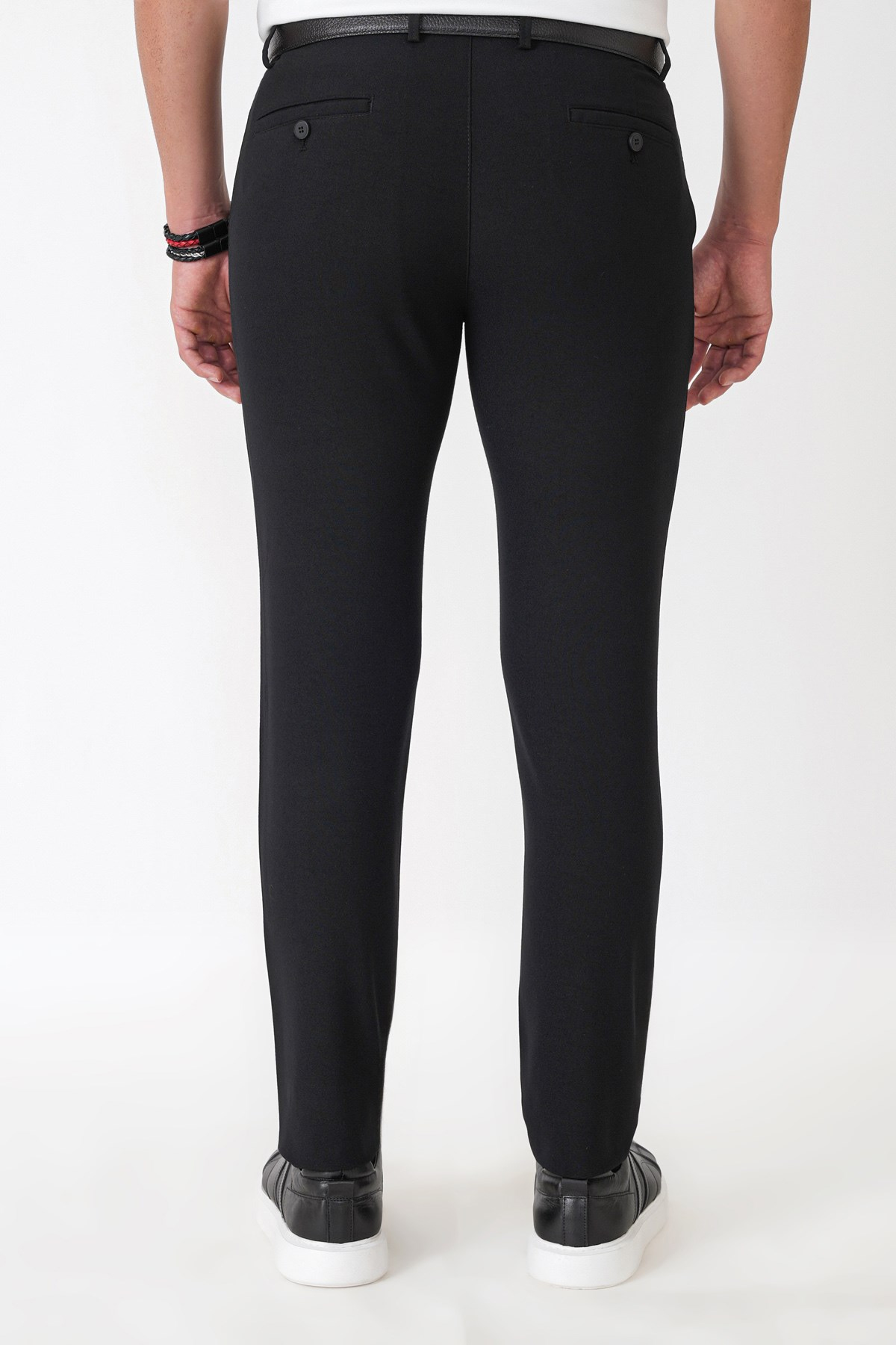 Slim Fit Yan Cepli Esnek Yünlü Siyah Pantolon P 1239