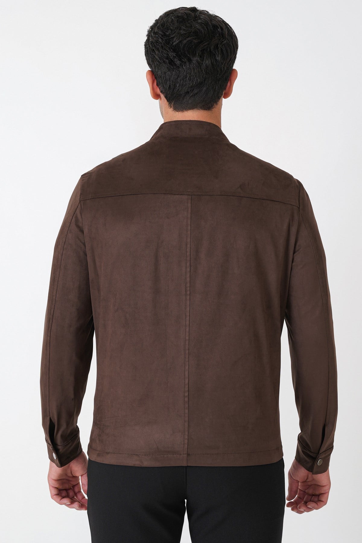 Slim Fit Yan Cepli Hakim Yaka Kahverengi Süet Mont MT 187