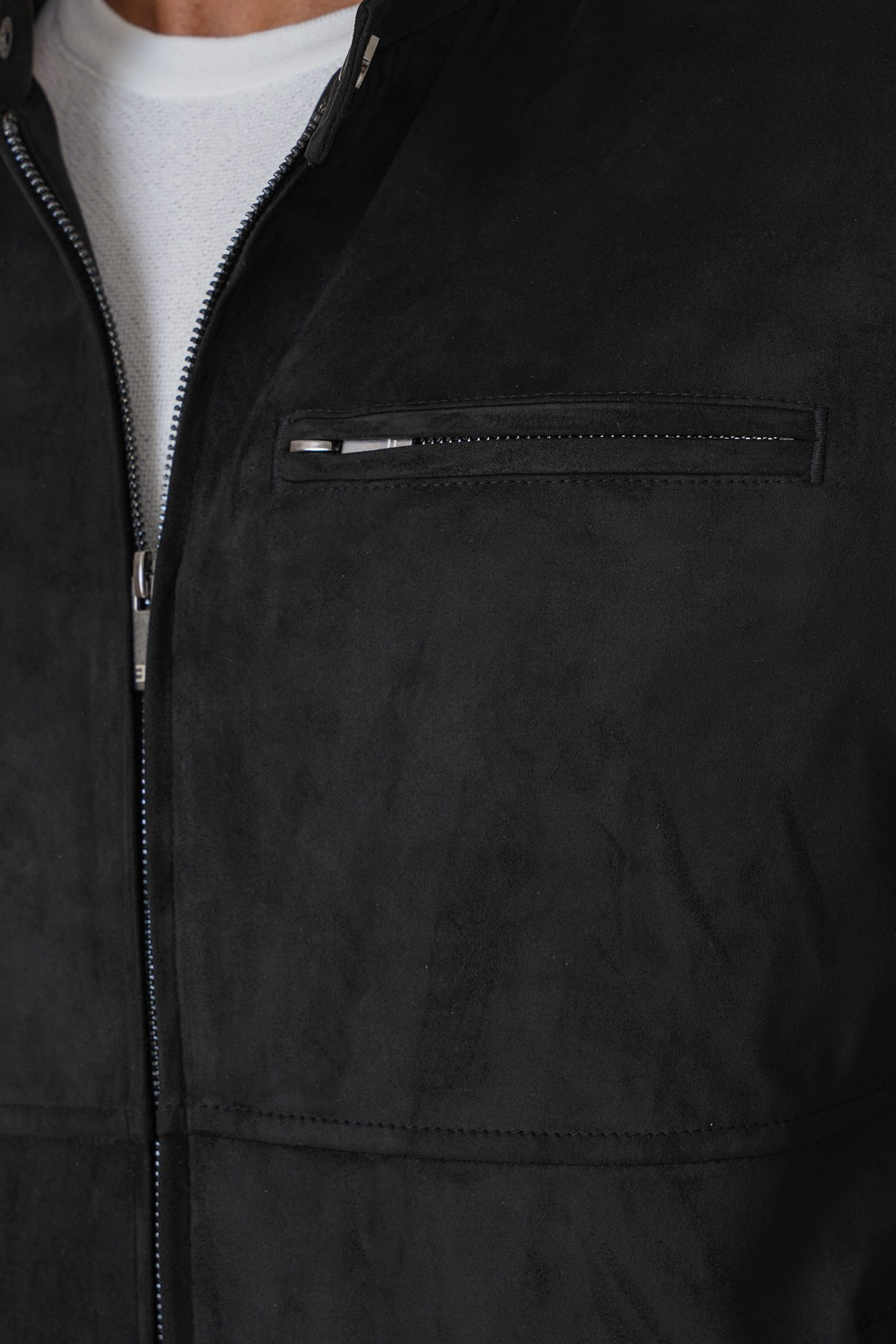 Slim Fit Yan Cepli Hakim Yaka Siyah Süet Mont MT 187