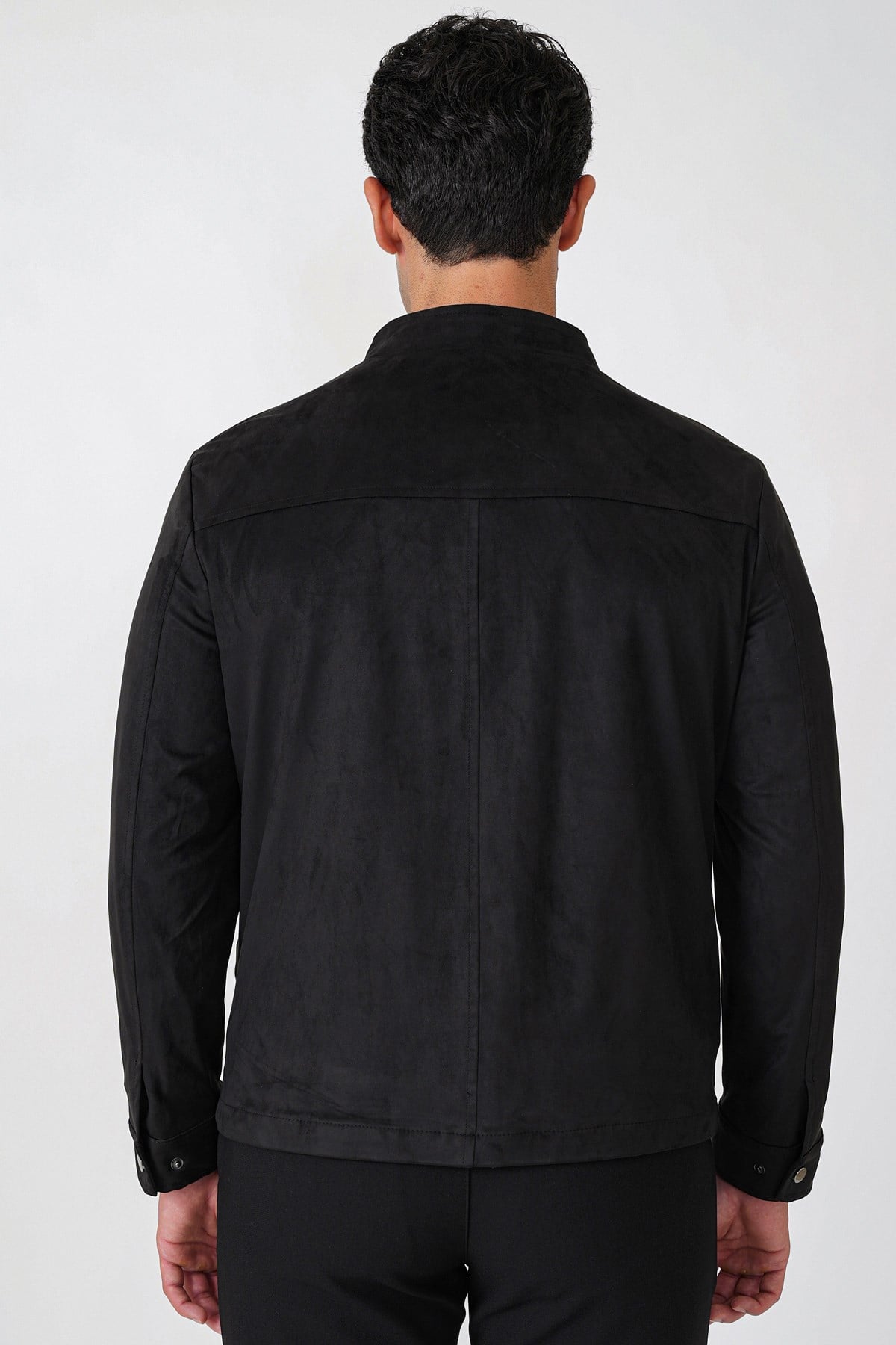 Slim Fit Yan Cepli Hakim Yaka Siyah Süet Mont MT 187