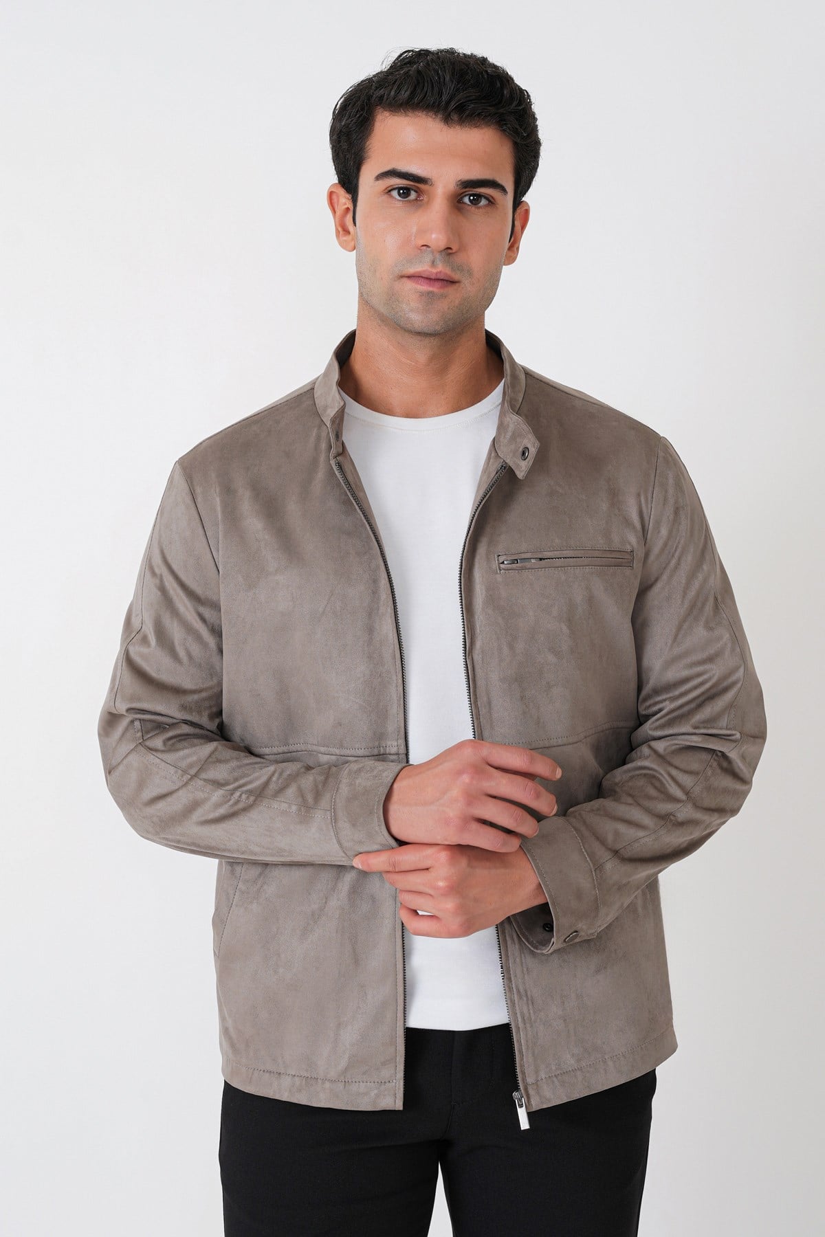 Slim Fit Yan Cepli Hakim Yaka Taş Süet Mont MT 187