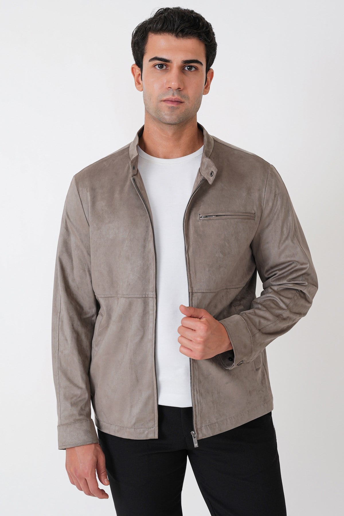 Slim Fit Yan Cepli Hakim Yaka Taş Süet Mont MT 187