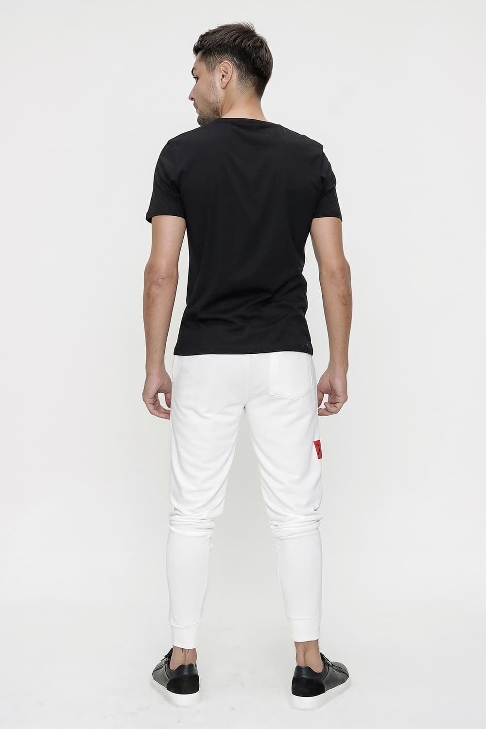 Slim Fit Yan Cepli Önü Baskılı İpli %100 Pamuk Beyaz Jogger Pantolon ATP 021