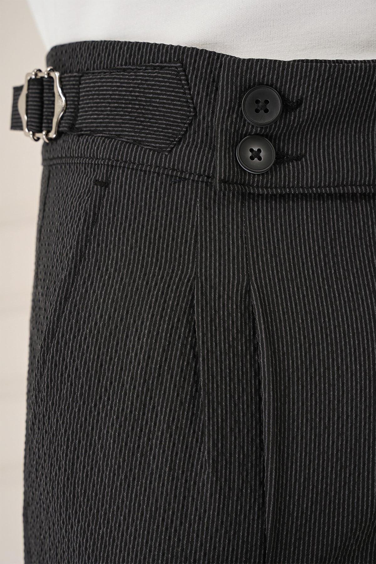 Slim Fit Yandan Tokalı Çift Pileli Esnek Pamuk Siyah Pantolon P 1160