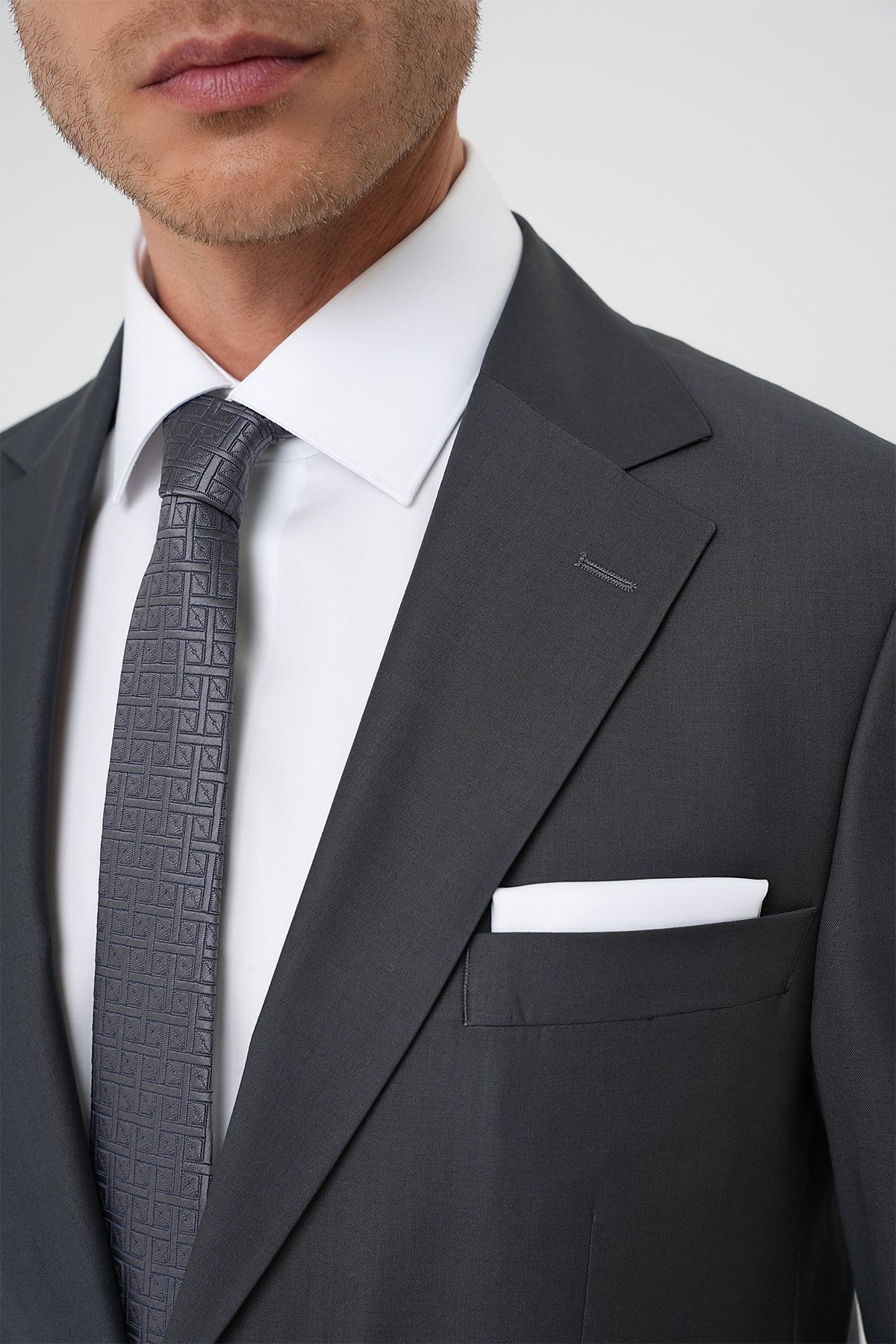 Tk 892 Slim Fit Düz Klasik Füme Takım Elbise 