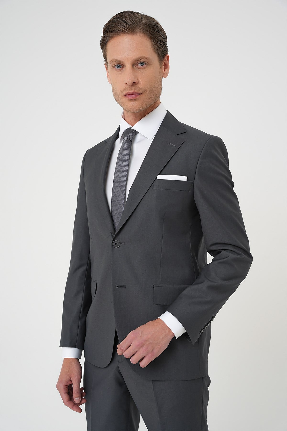 Tk 892 Slim Fit Düz Klasik Füme Takım Elbise 