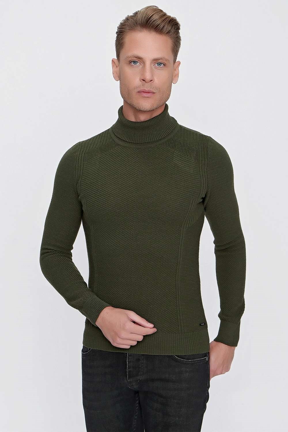TR 847 Slim Fit Yeşil Klasik Triko