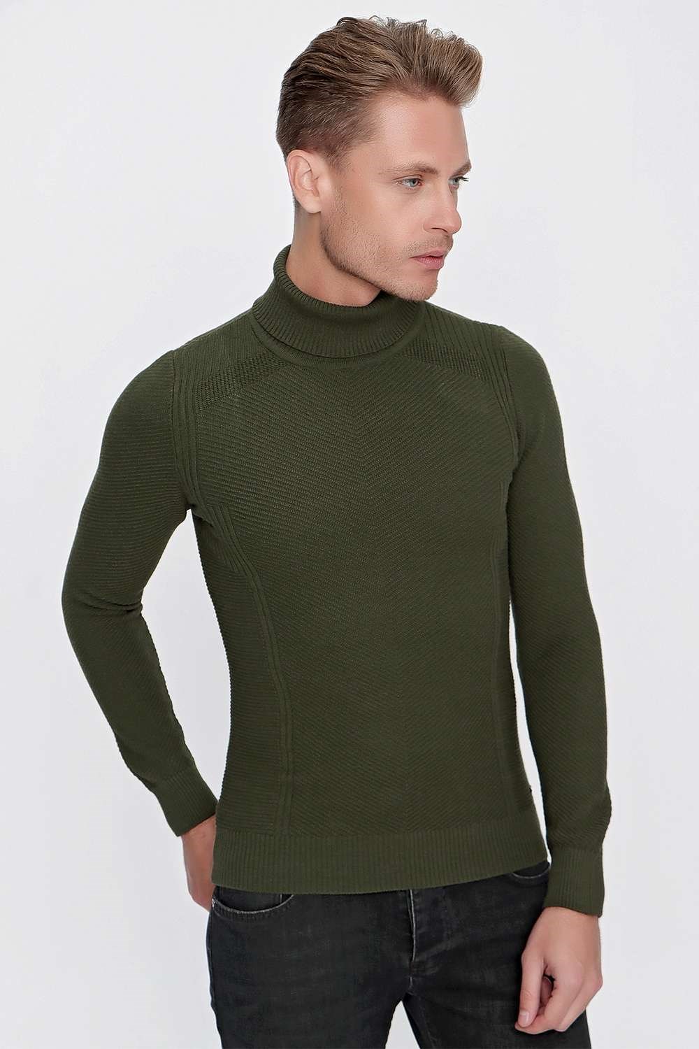 TR 847 Slim Fit Yeşil Klasik Triko
