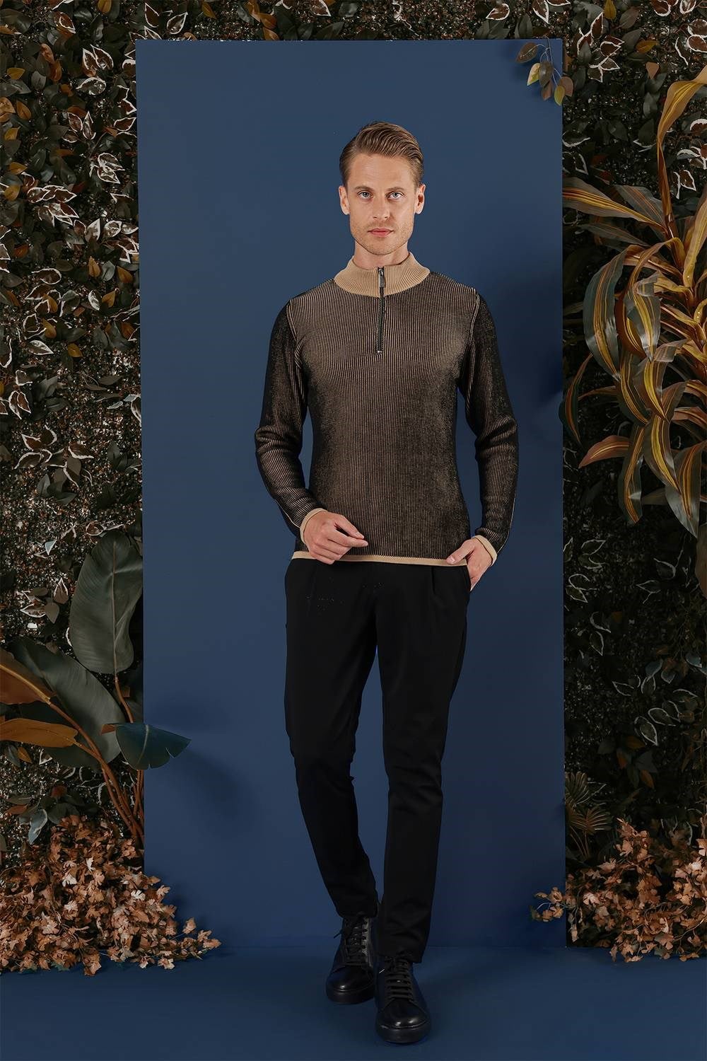 TR 859 Slim Fit Camel Klasik Triko