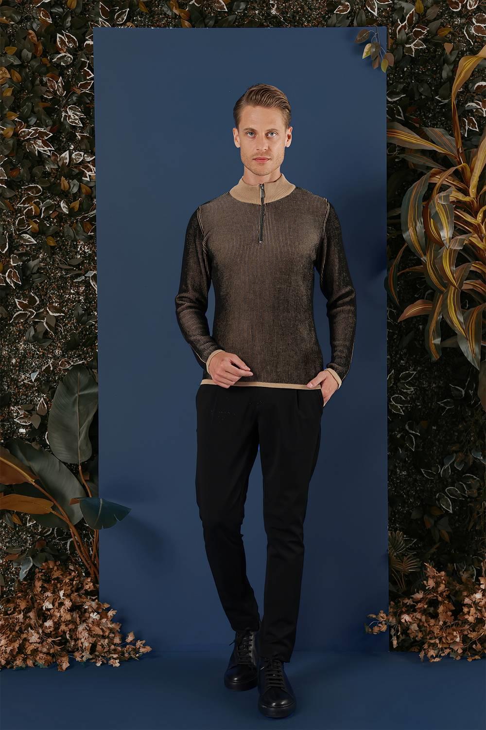 TR 859 Slim Fit Camel Klasik Triko