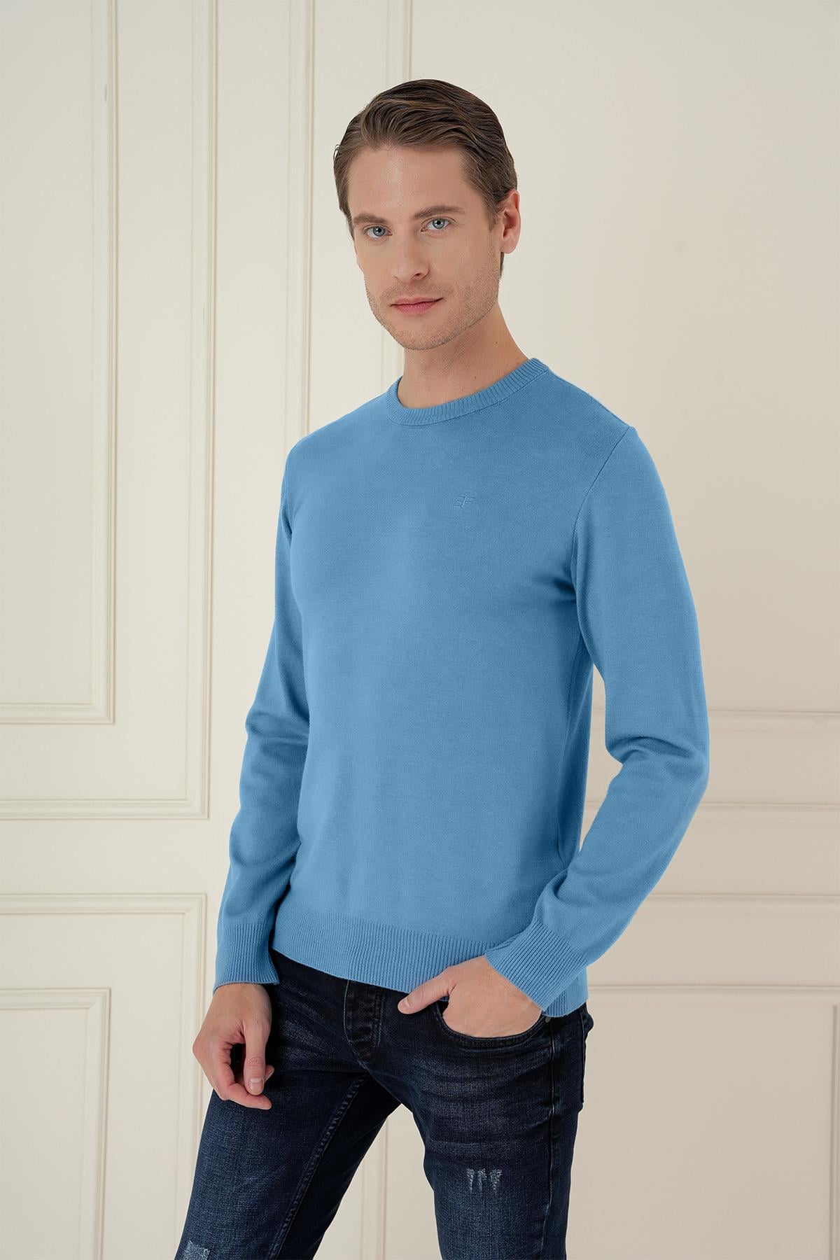 TR 875 Slim Fit Havacı Mavi Klasik Triko