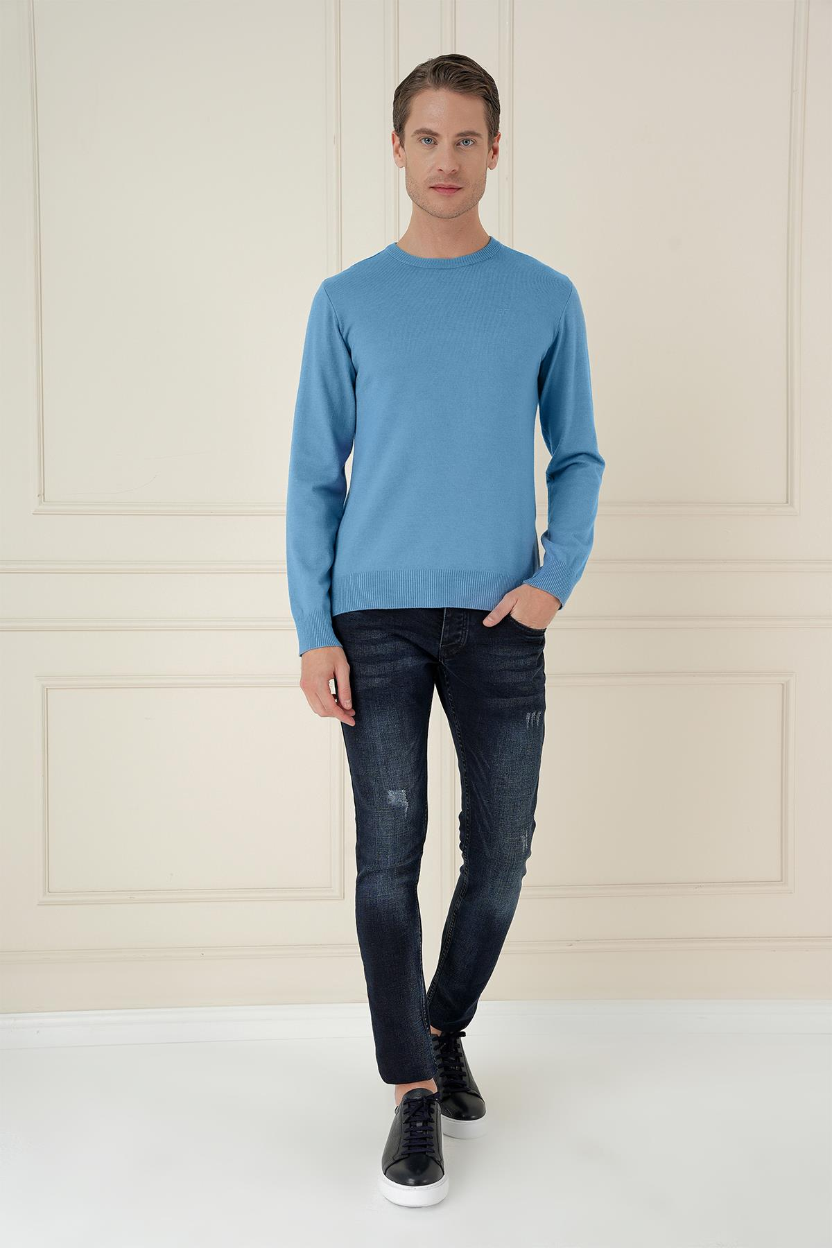 TR 875 Slim Fit Havacı Mavi Klasik Triko