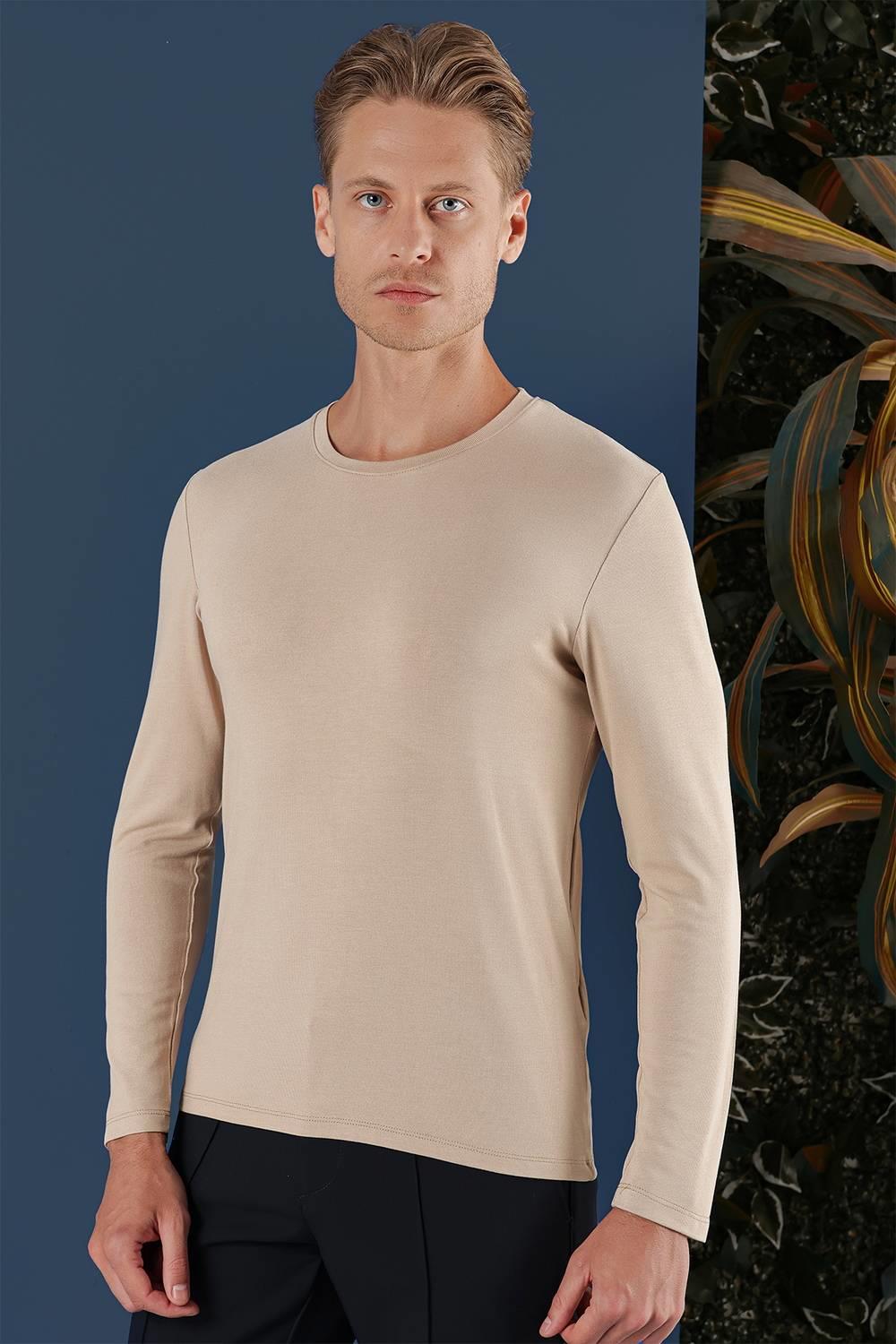 TS 870 Slim Fit Bej Spor T-Shirt