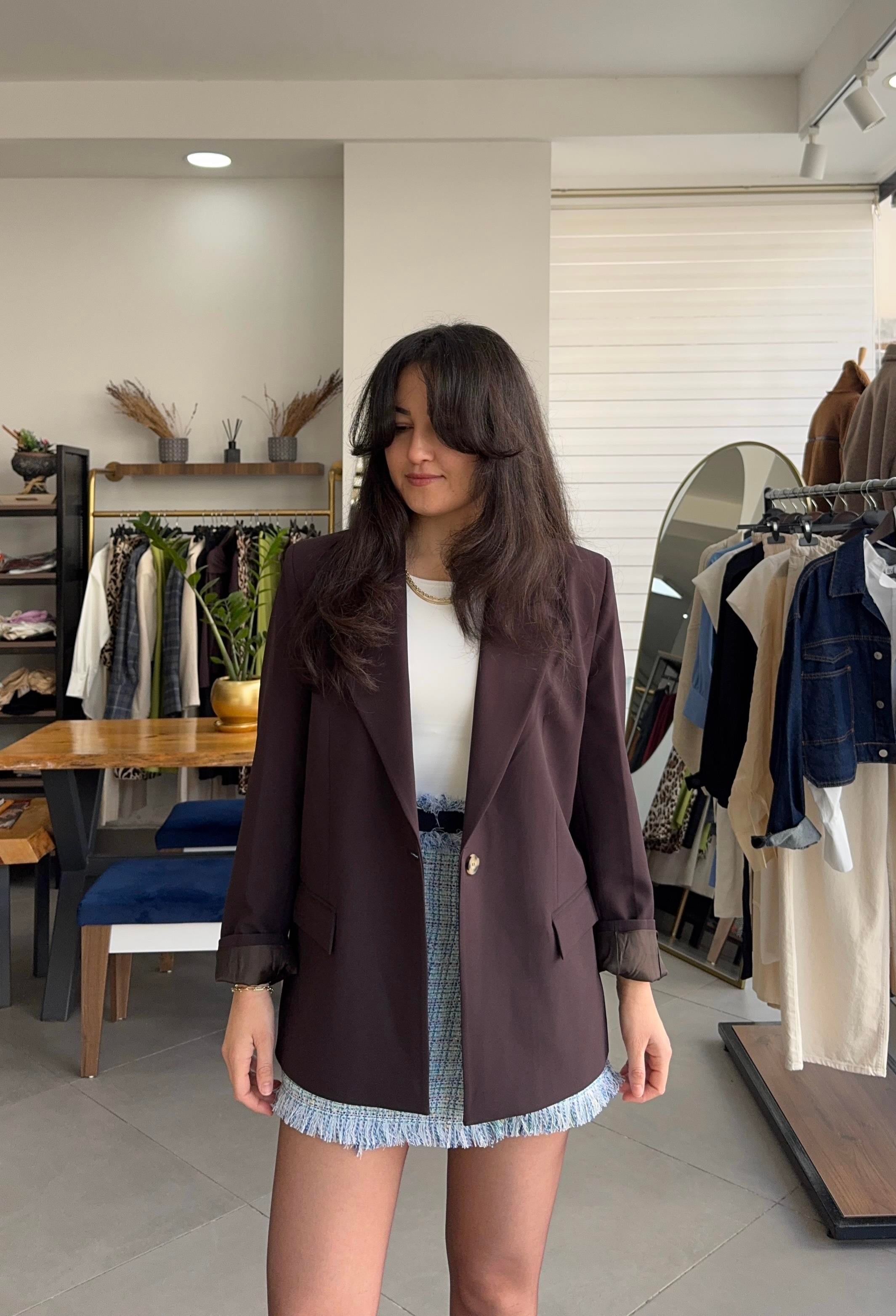 Acı Kahve Oversize Astarlı Blazer Ceket