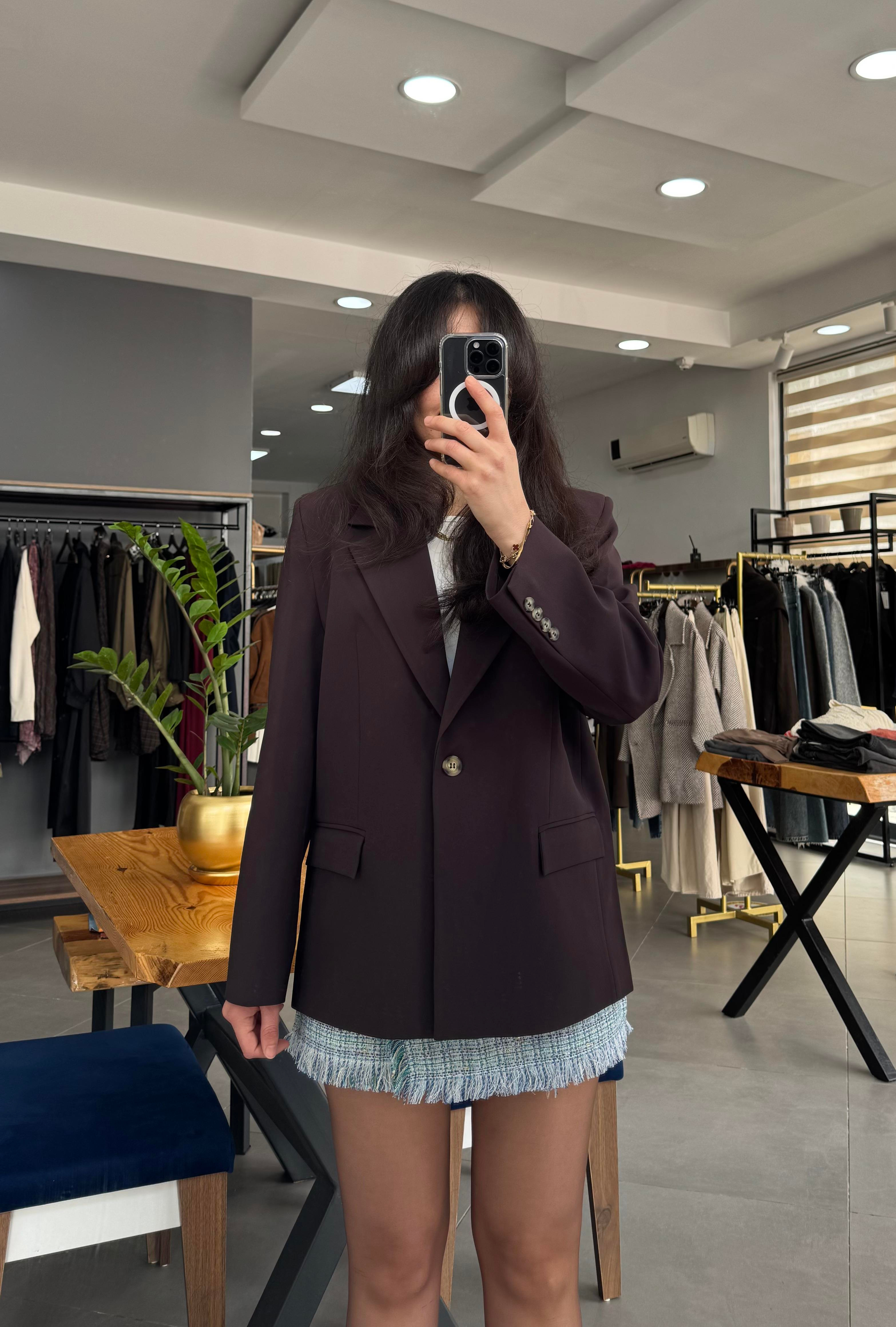 Acı Kahve Oversize Astarlı Blazer Ceket