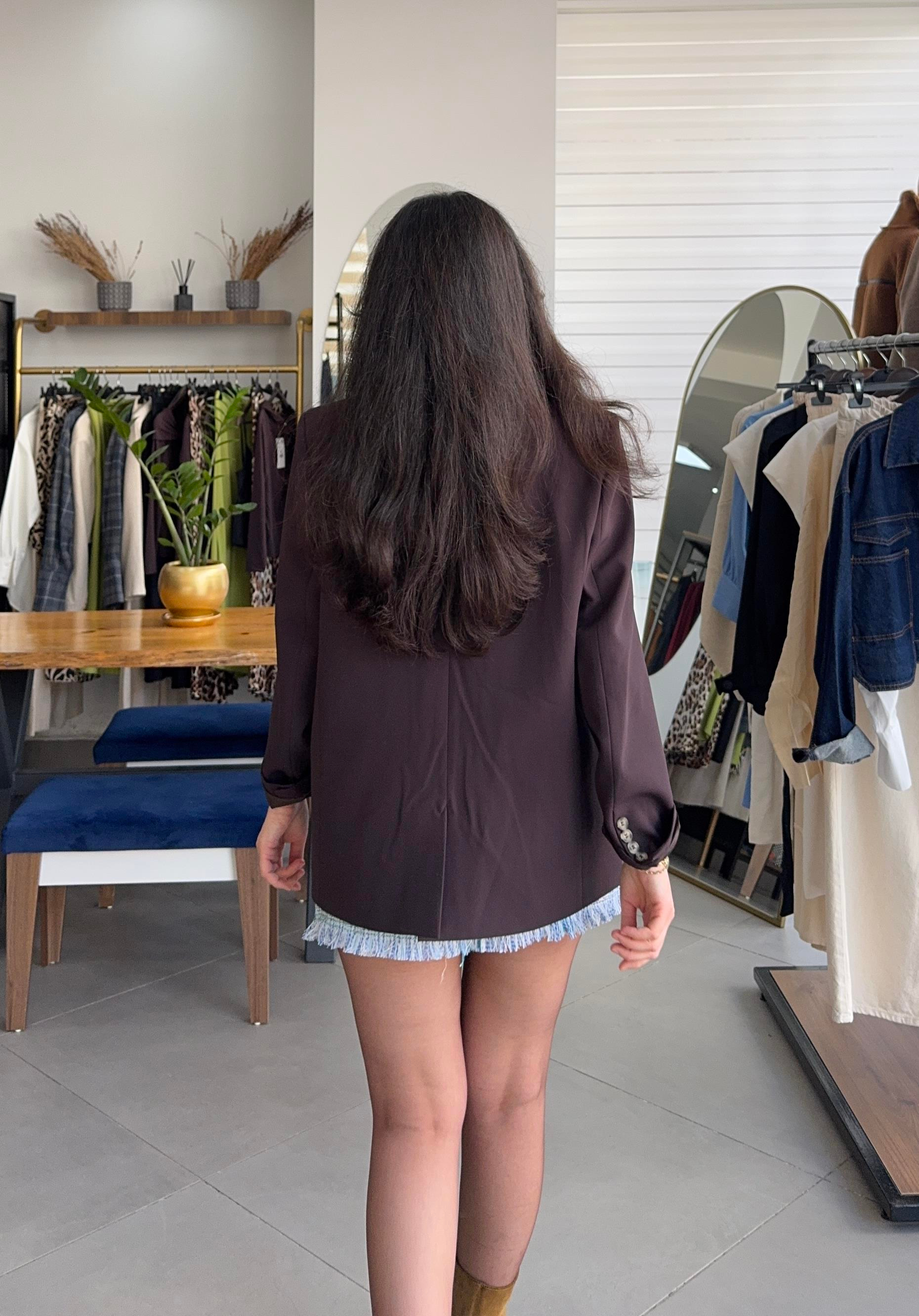 Acı Kahve Oversize Astarlı Blazer Ceket