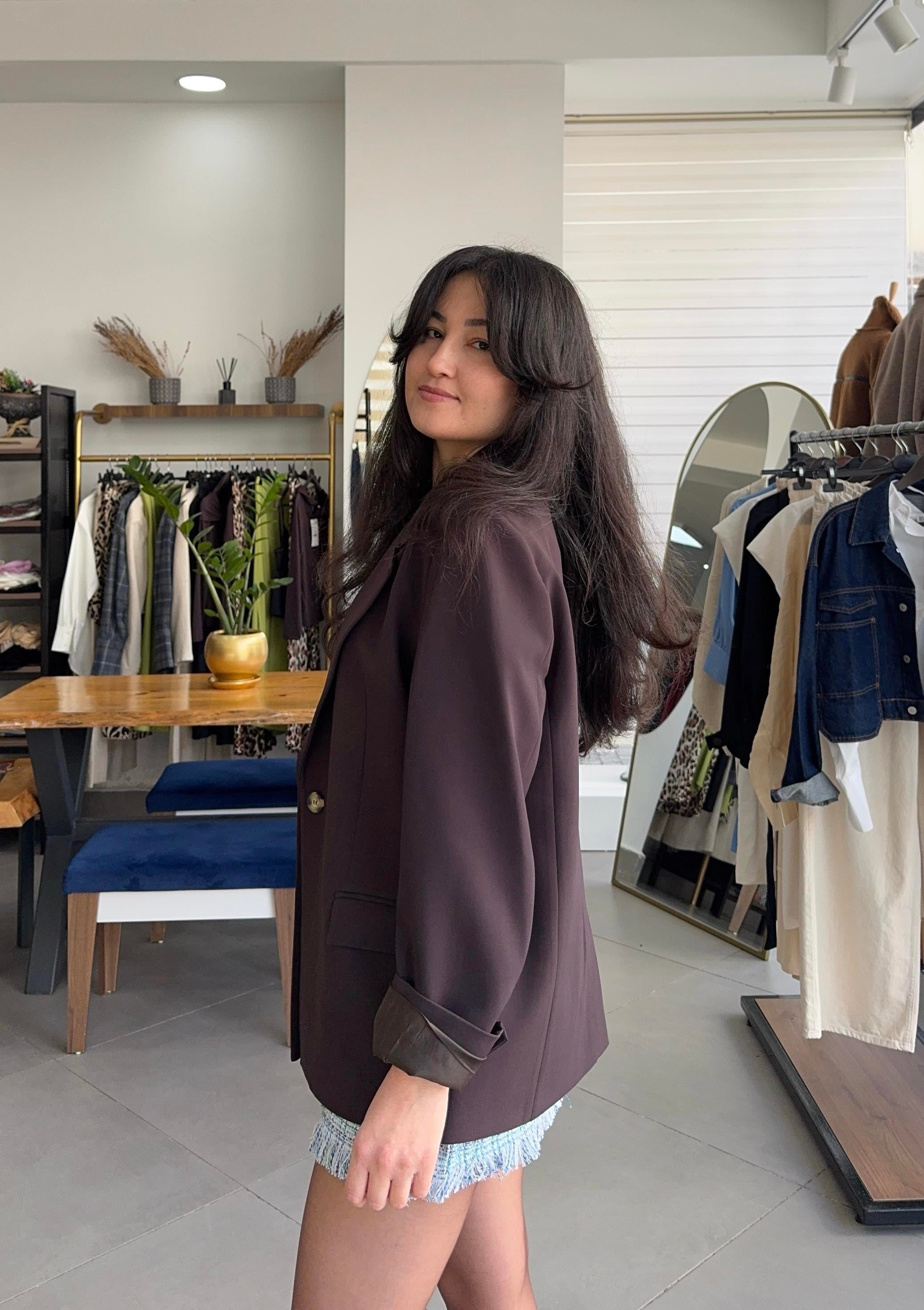 Acı Kahve Oversize Astarlı Blazer Ceket