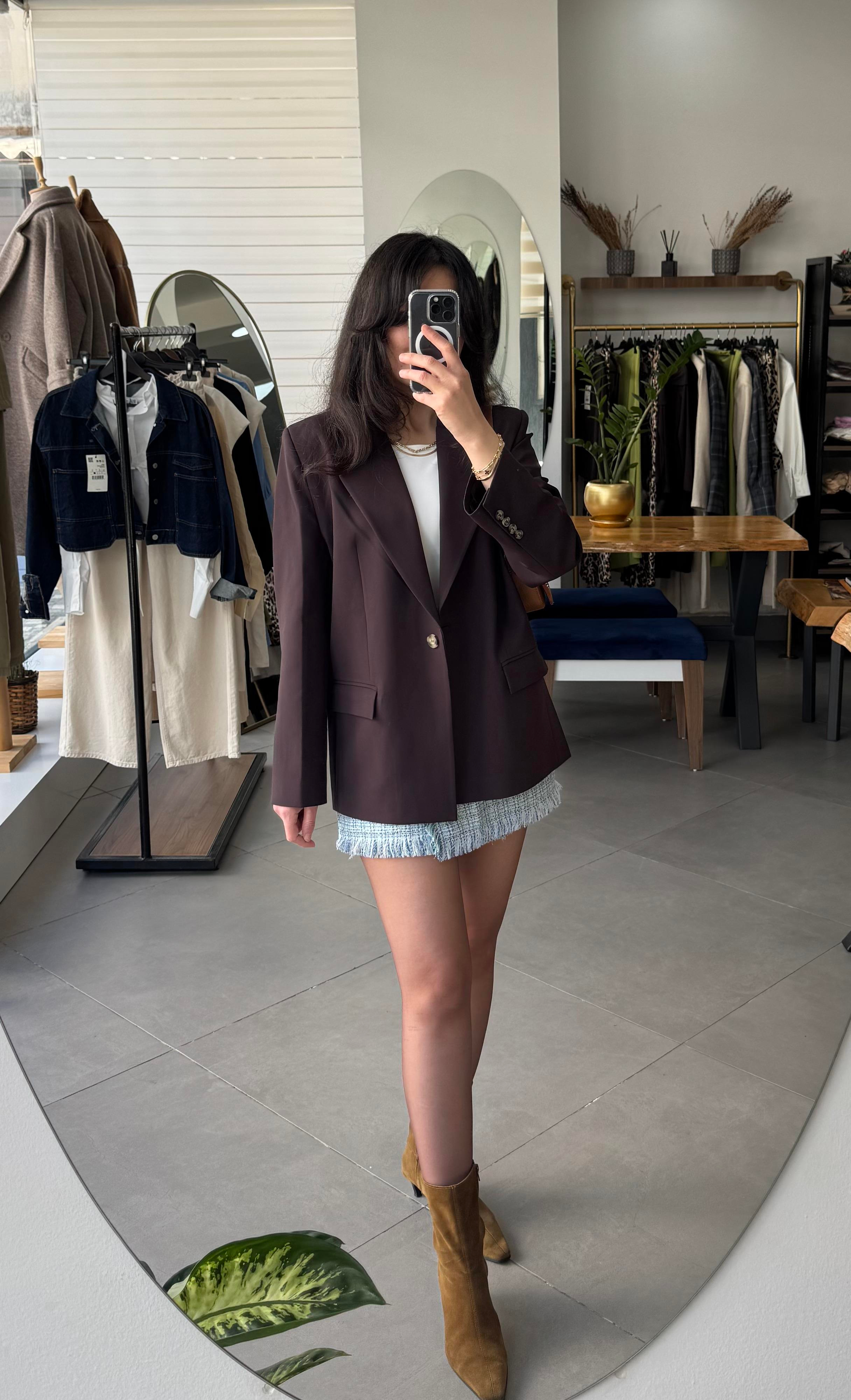 Acı Kahve Oversize Astarlı Blazer Ceket