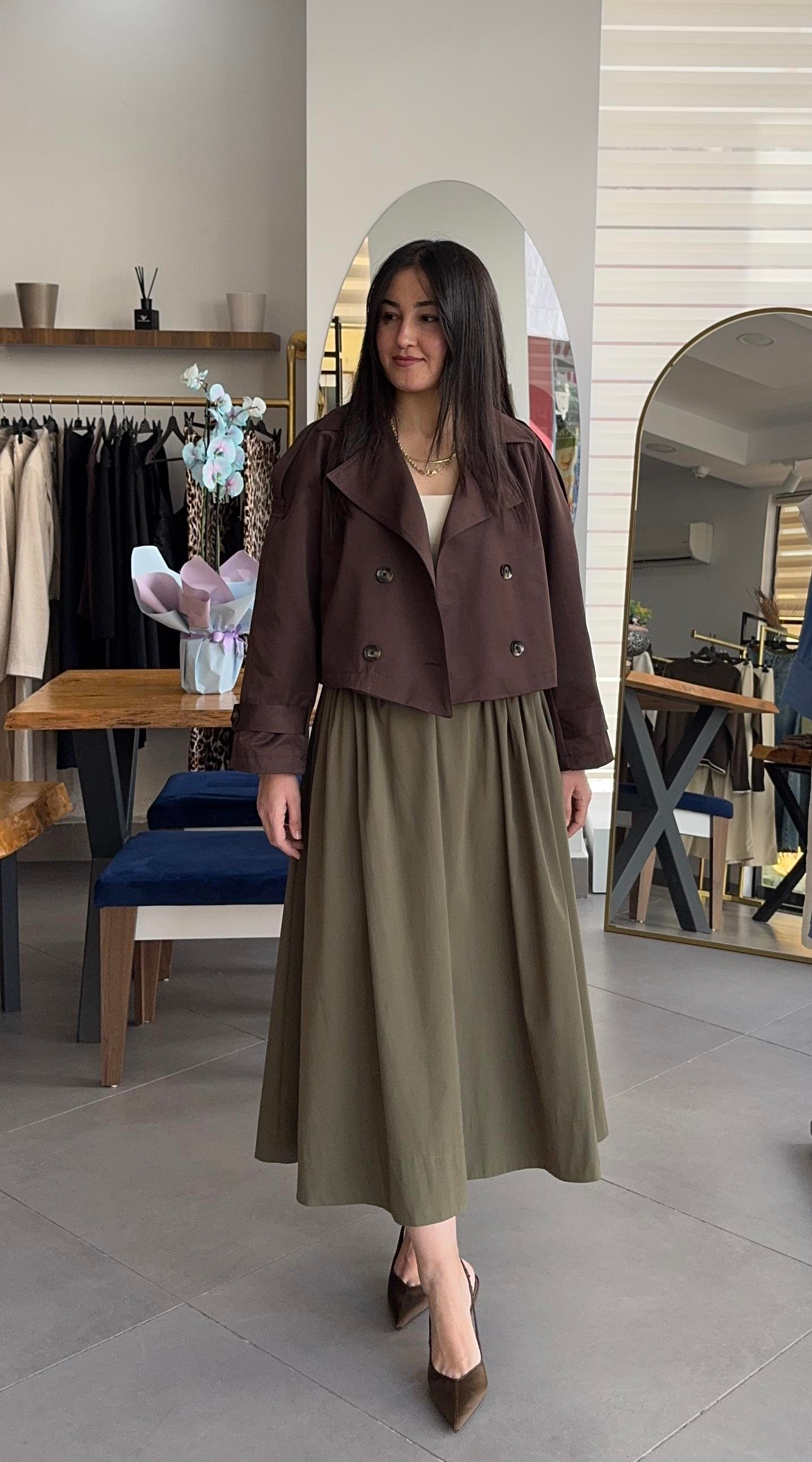 Astarlı Acı Kahve Kısa Trençkot