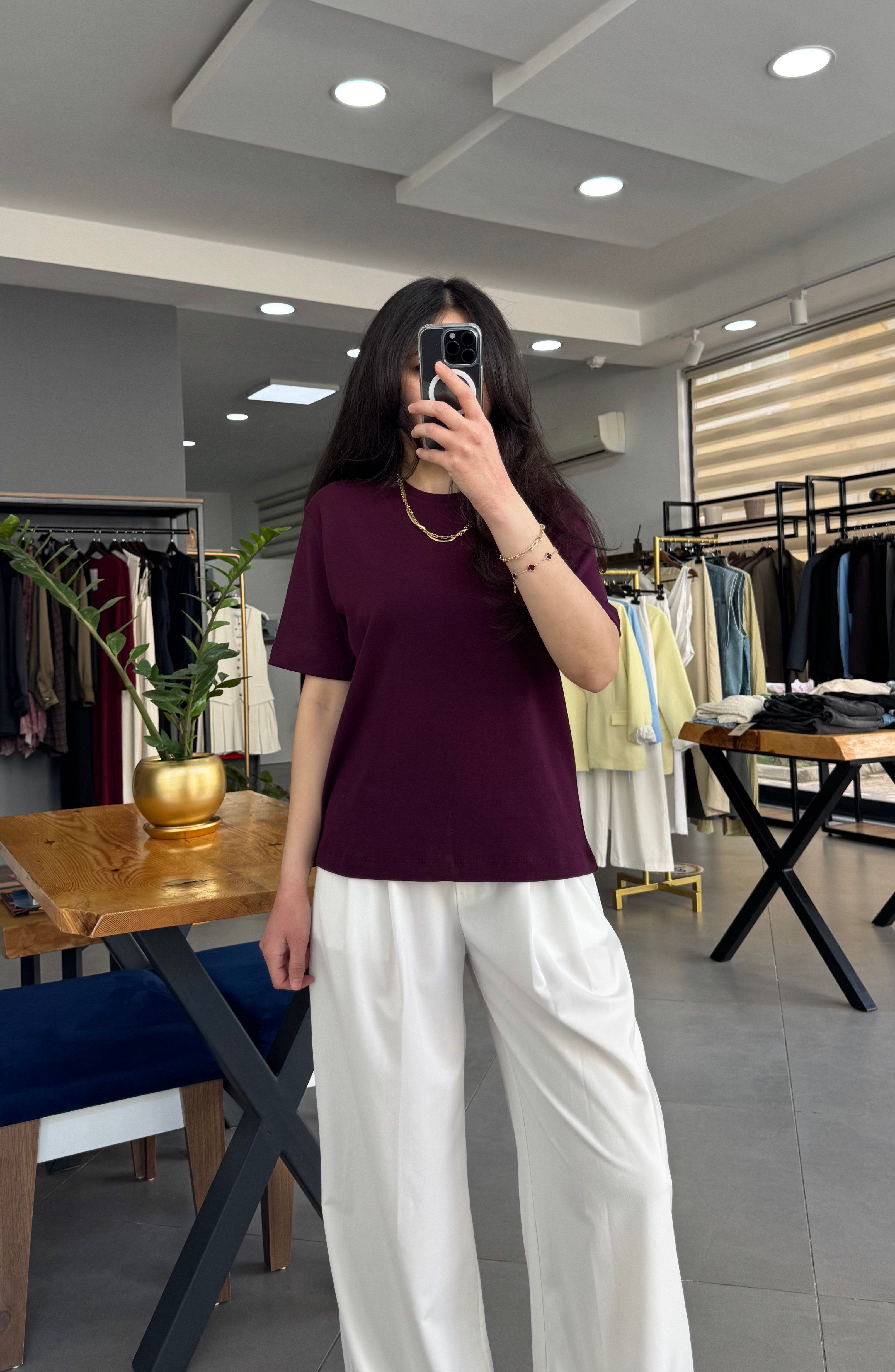 Bordo Bisiklet Yaka Basic Tişört