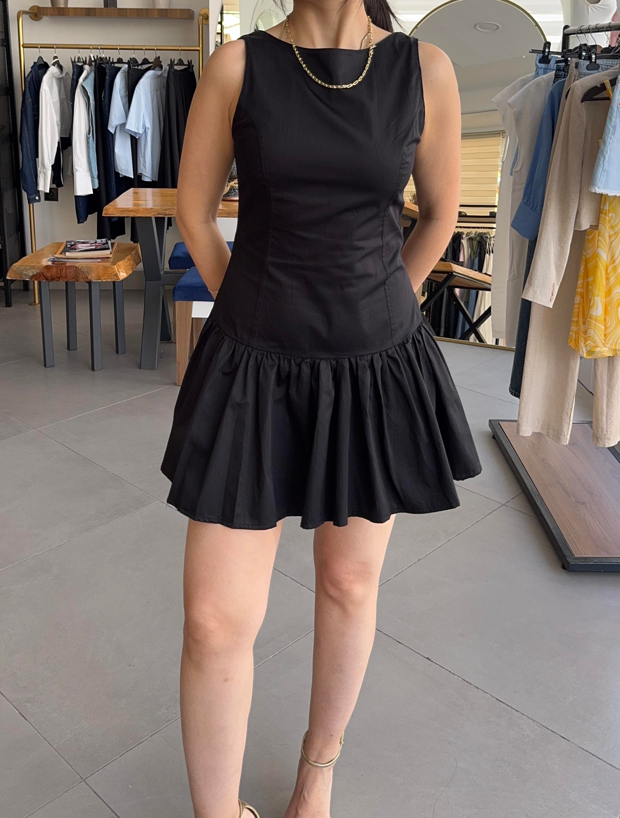 Büzgülü Siyah Mini Elbise