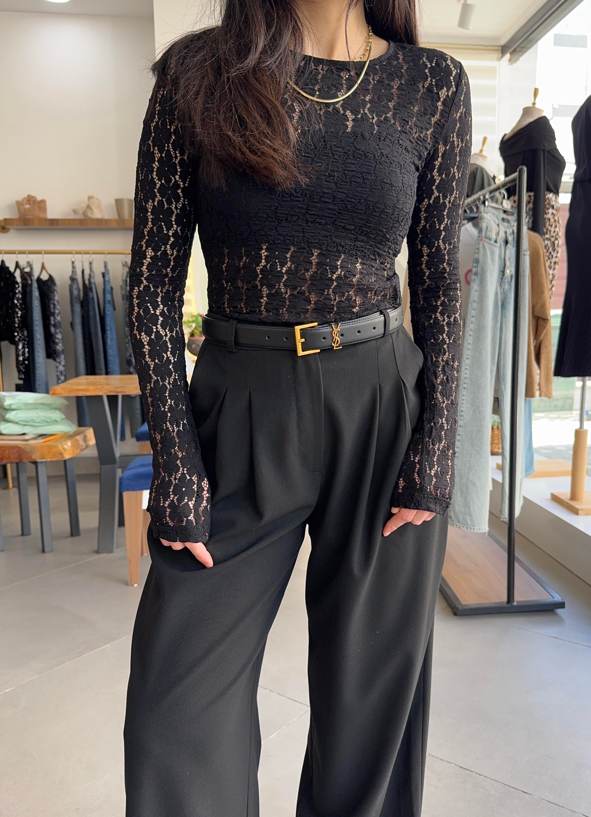 Dantel Slim Fit Siyah Bluz
