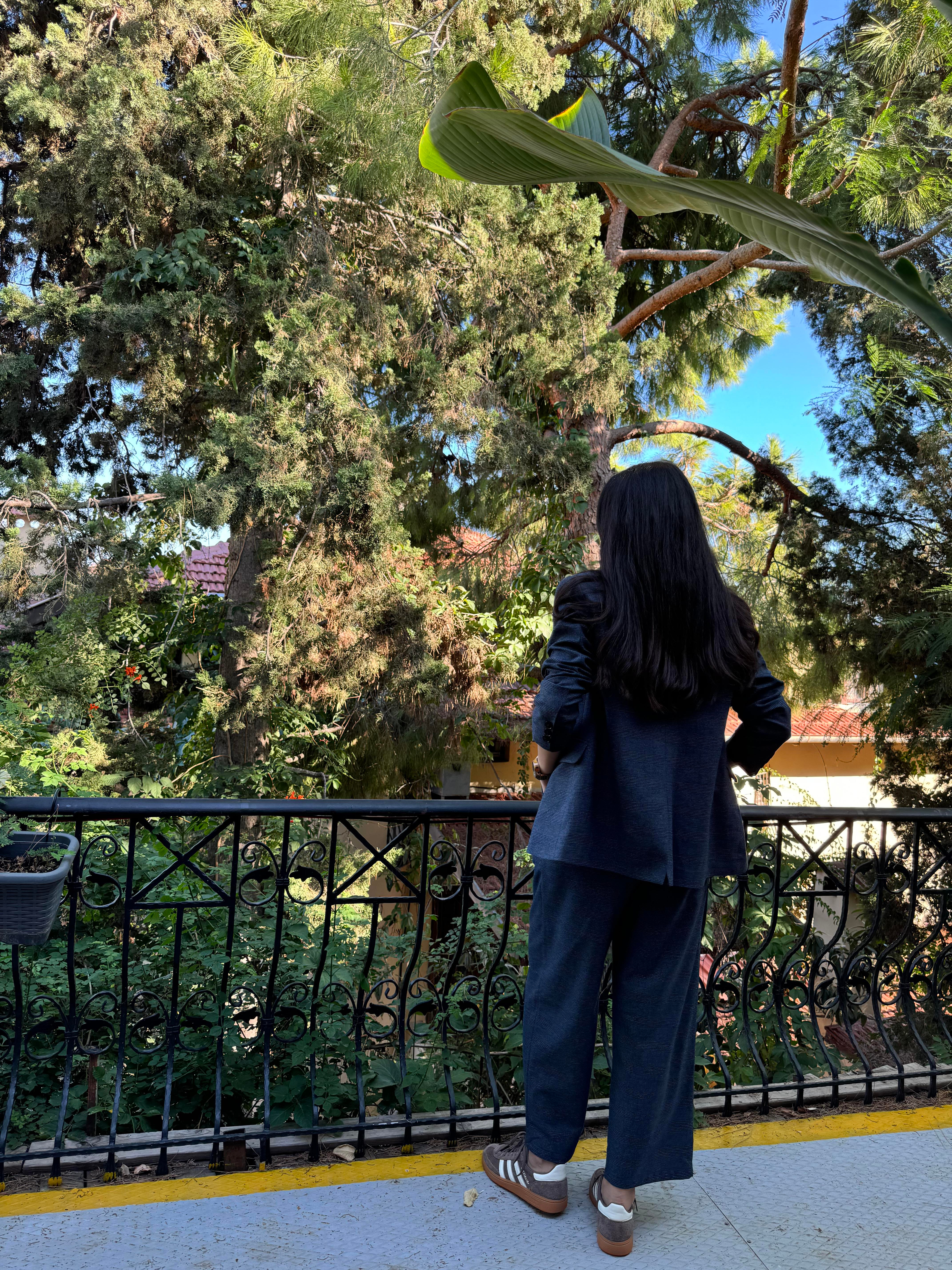 Ekose Desen Astarlı Cepli Lacivert Blazer Ceket