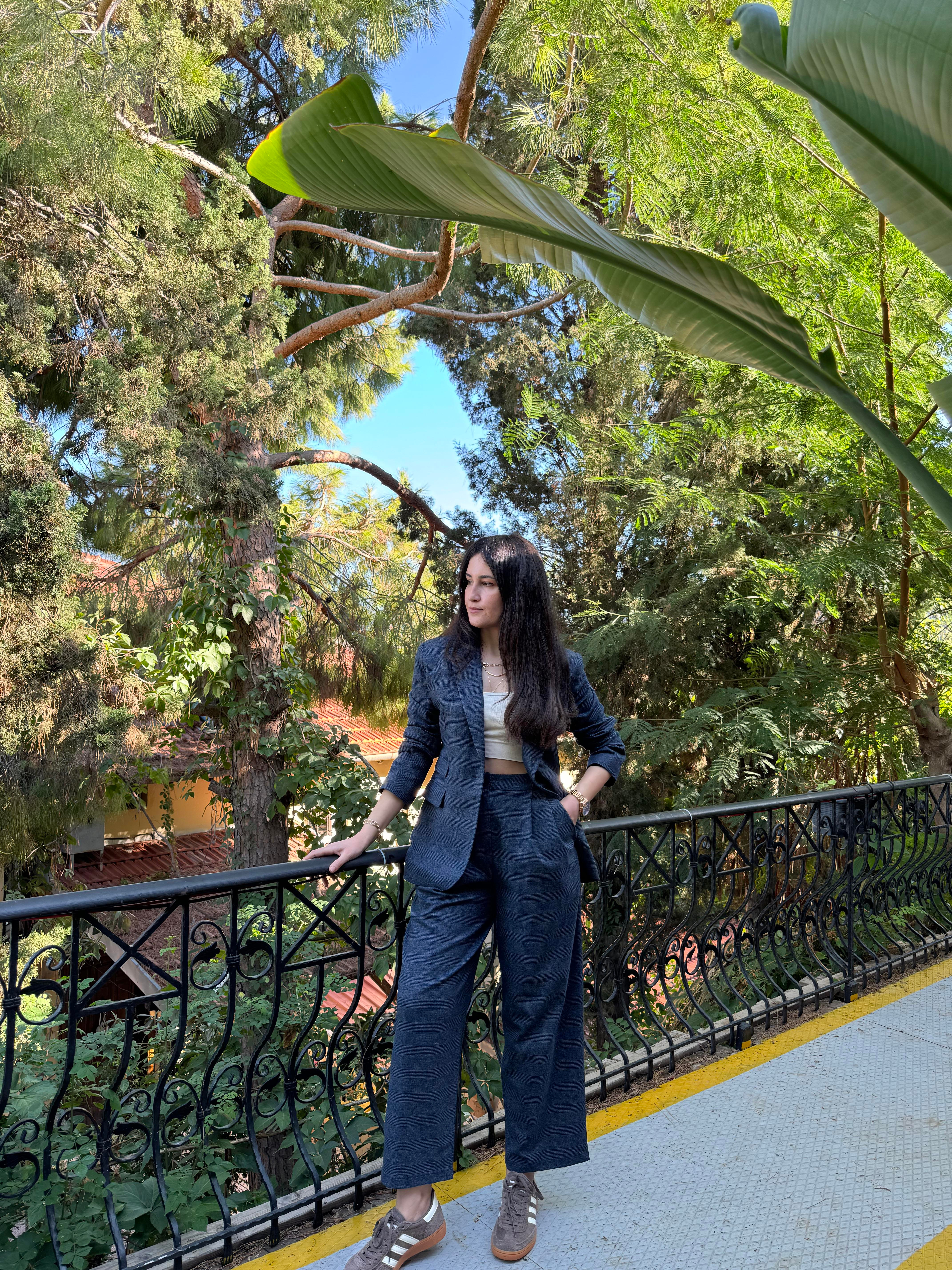 Ekose Desen Astarlı Cepli Lacivert Blazer Ceket