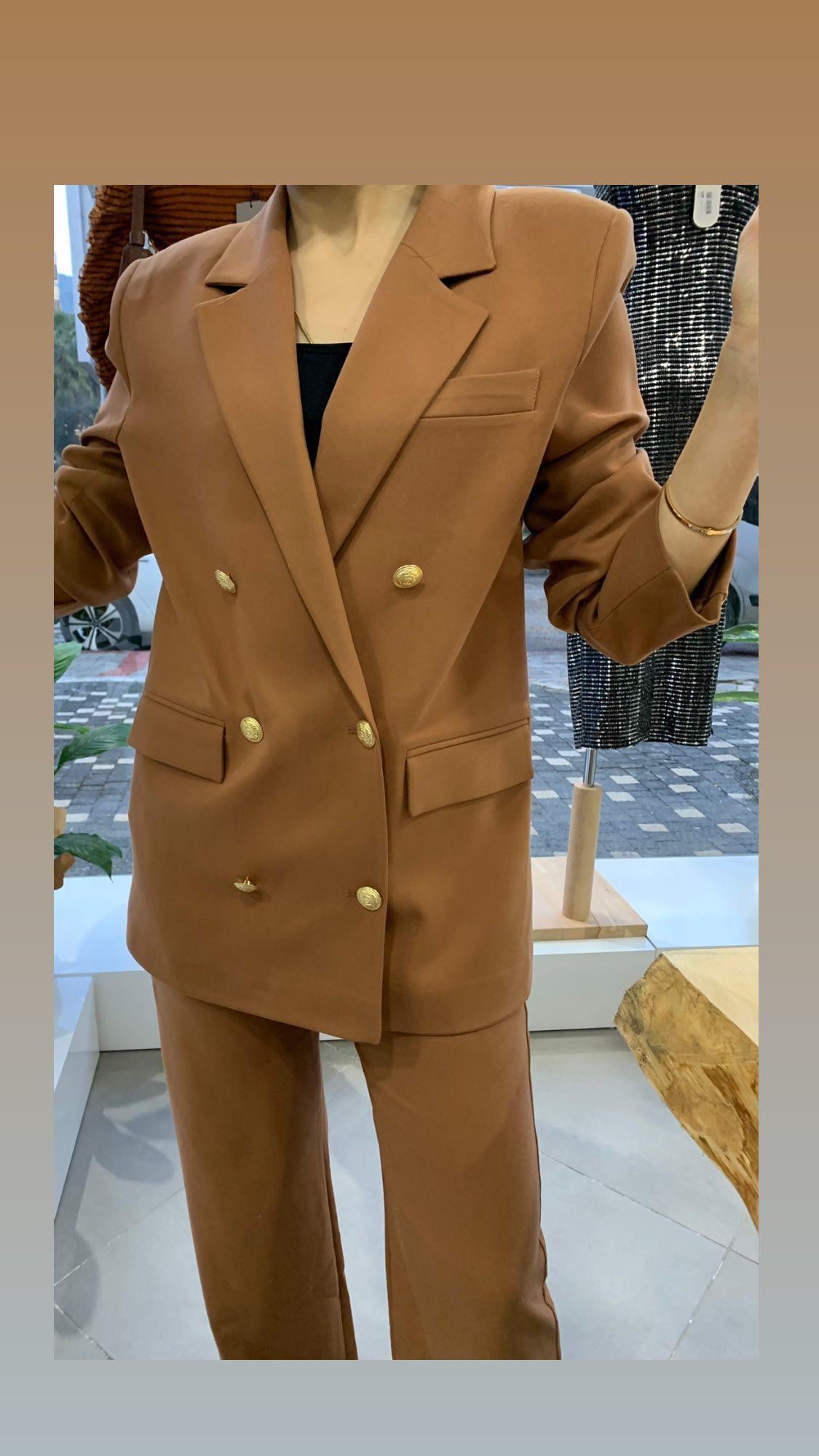 Gold Düğmeli Astarlı Klasik Tarçın Blazer