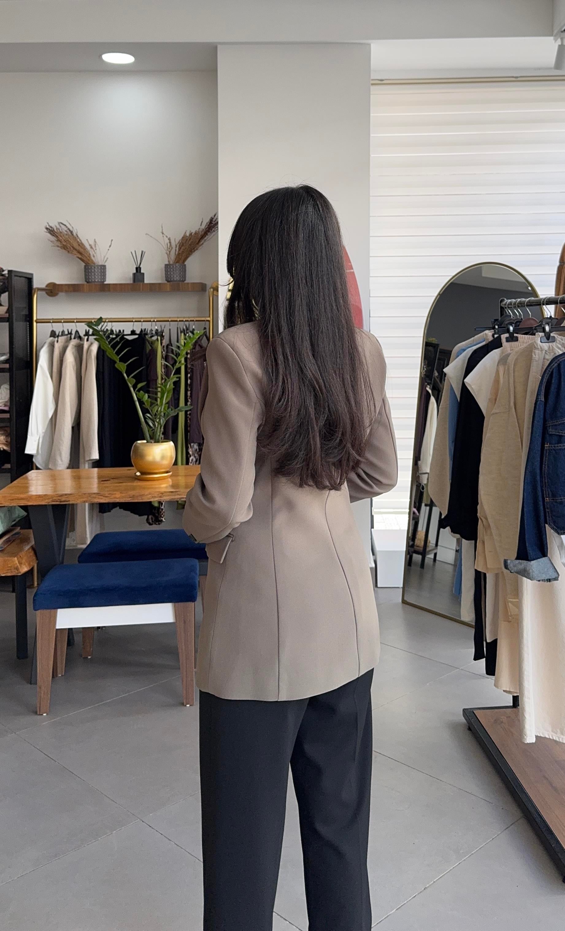 Haki Belden Oturtmalı Astarlı Blazer Ceket