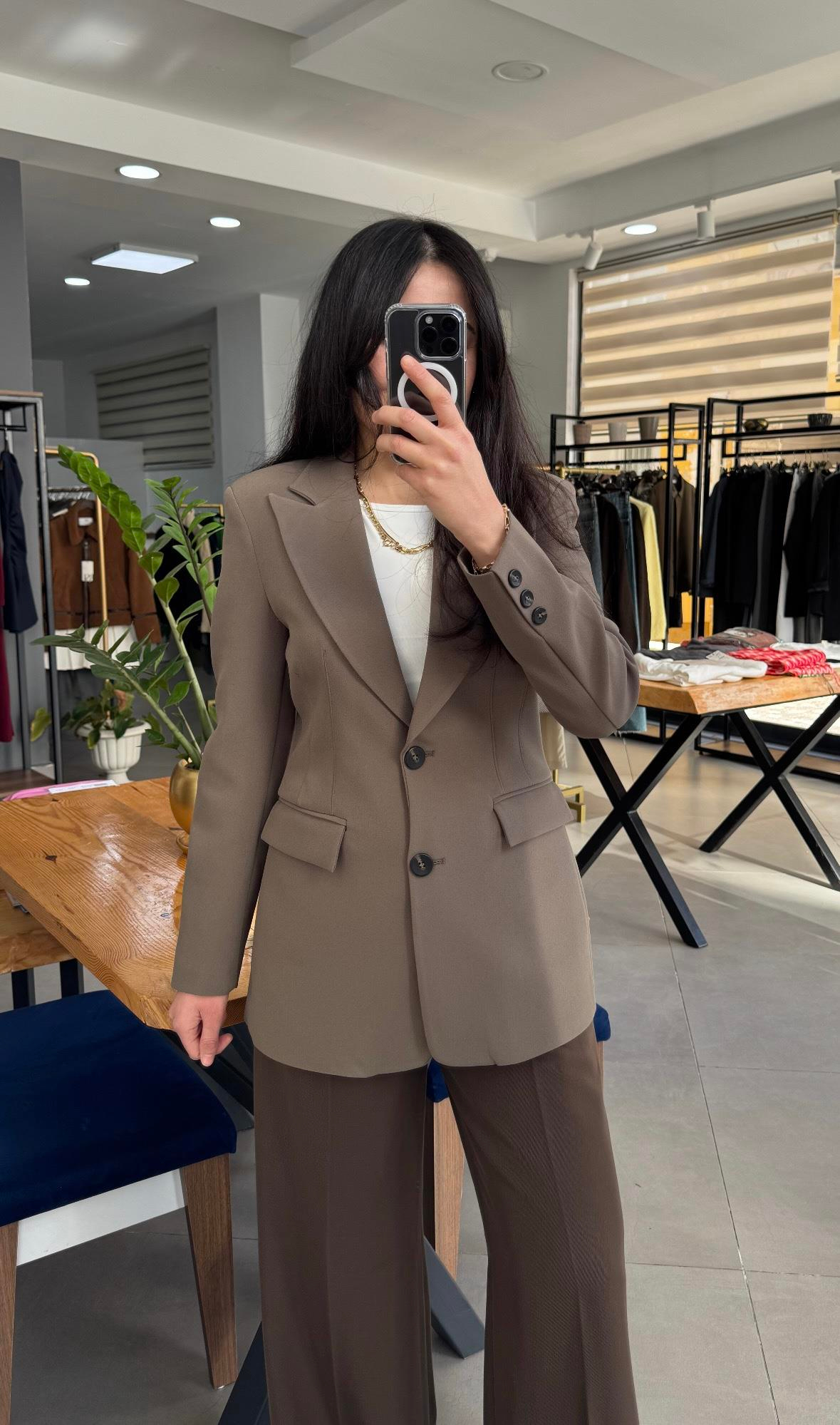 Haki Belden Oturtmalı Astarlı Blazer Ceket