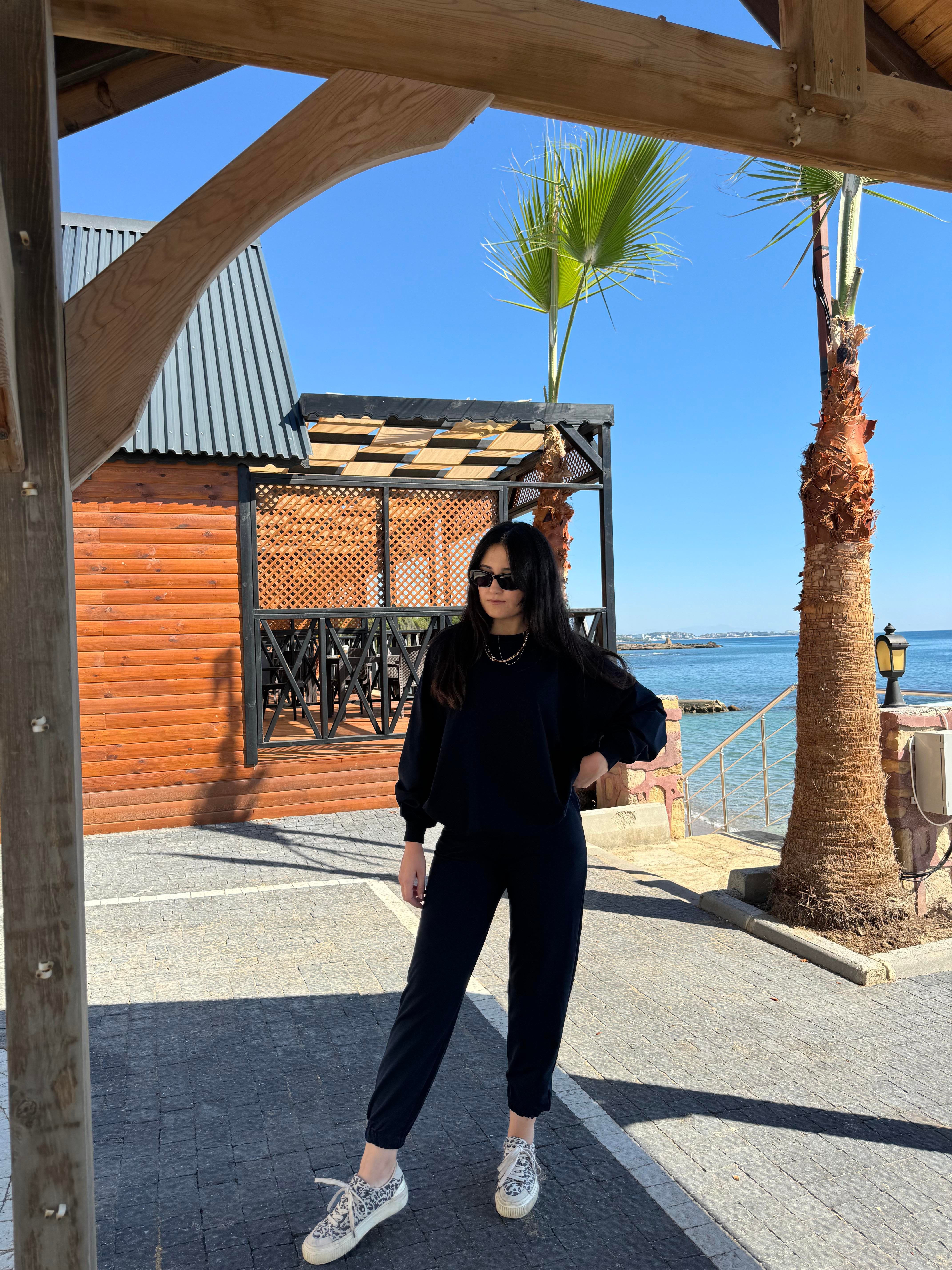 İki İplik Oversize Lacivert Sweat Takım