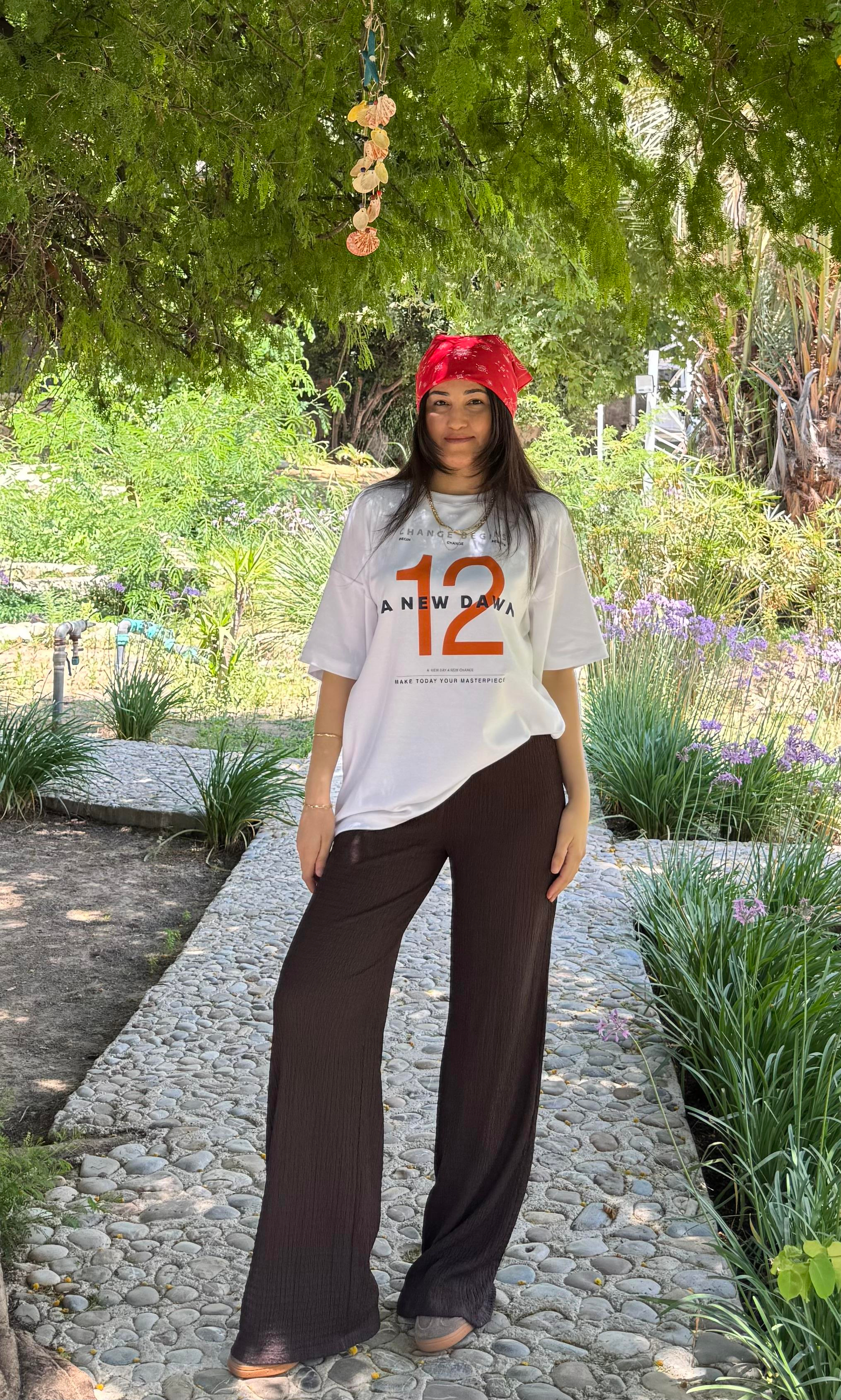 Oversize Baskılı Beyaz Tişört