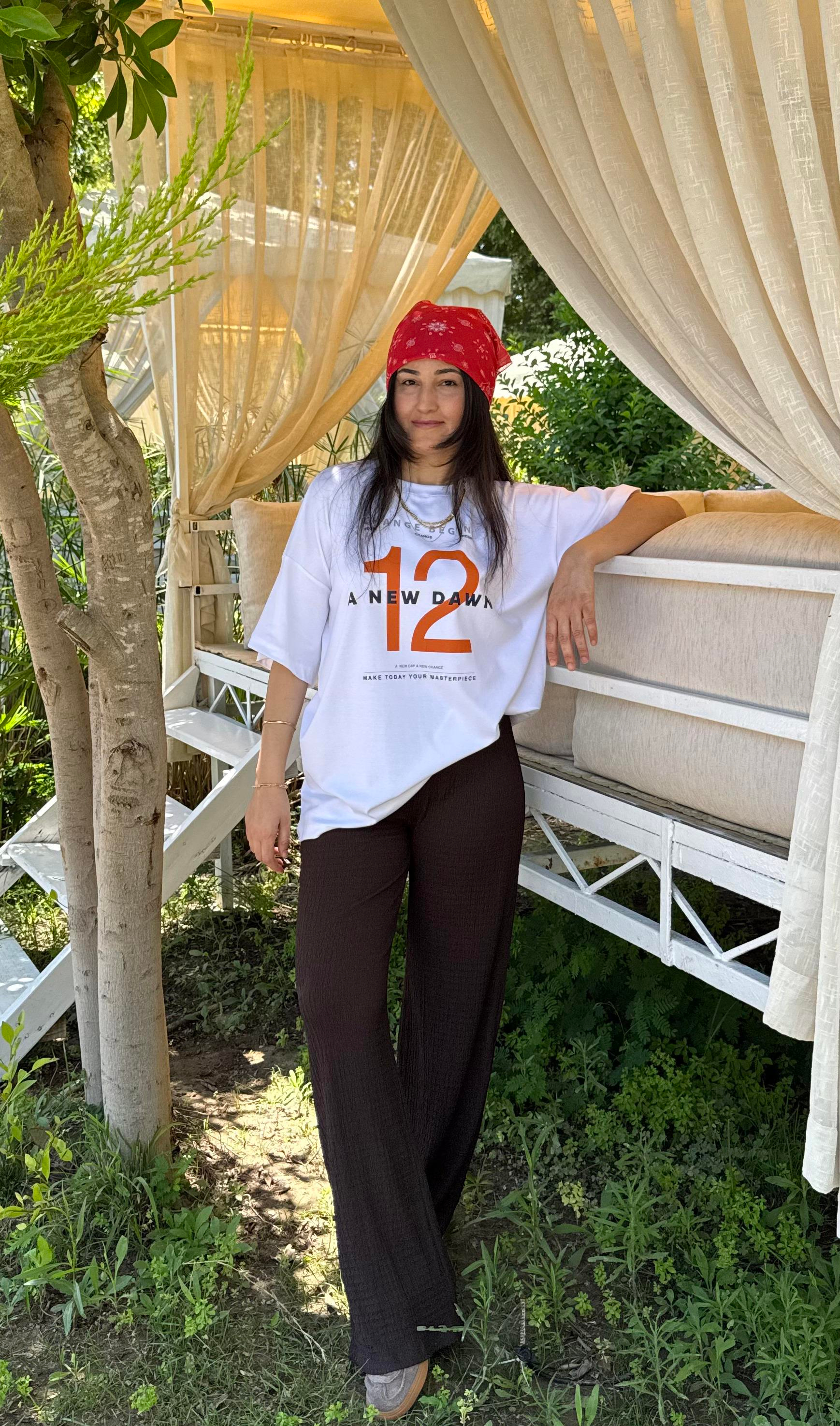 Oversize Baskılı Beyaz Tişört