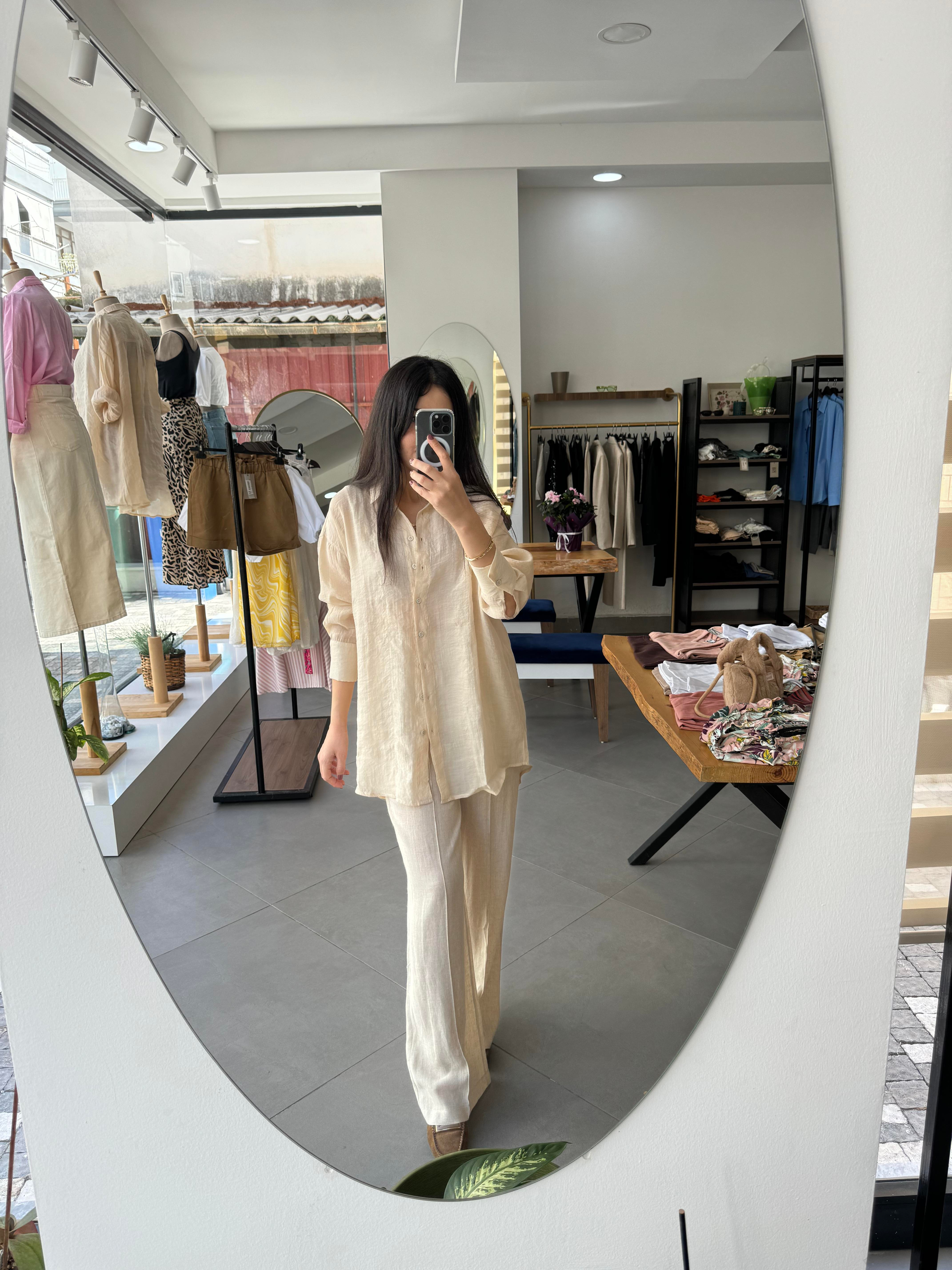 Oversize Ekru Tunik Gömlek