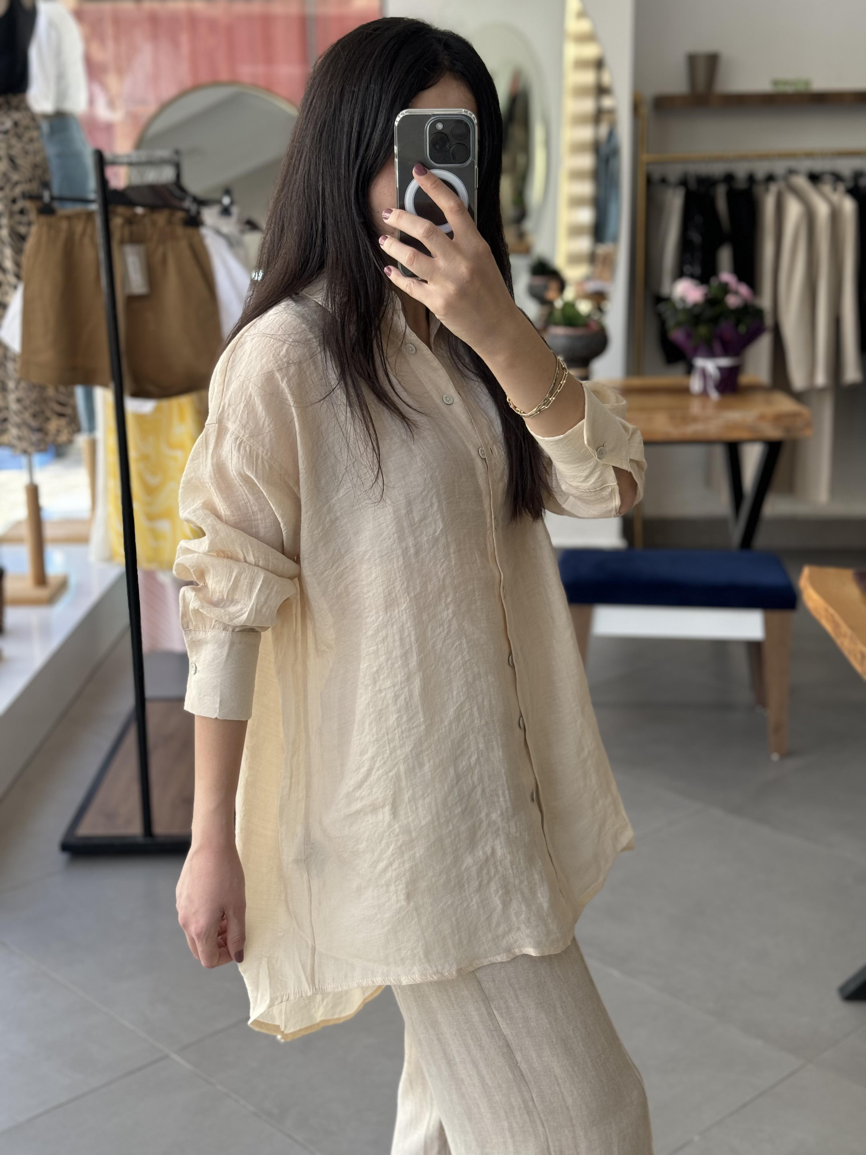 Oversize Ekru Tunik Gömlek