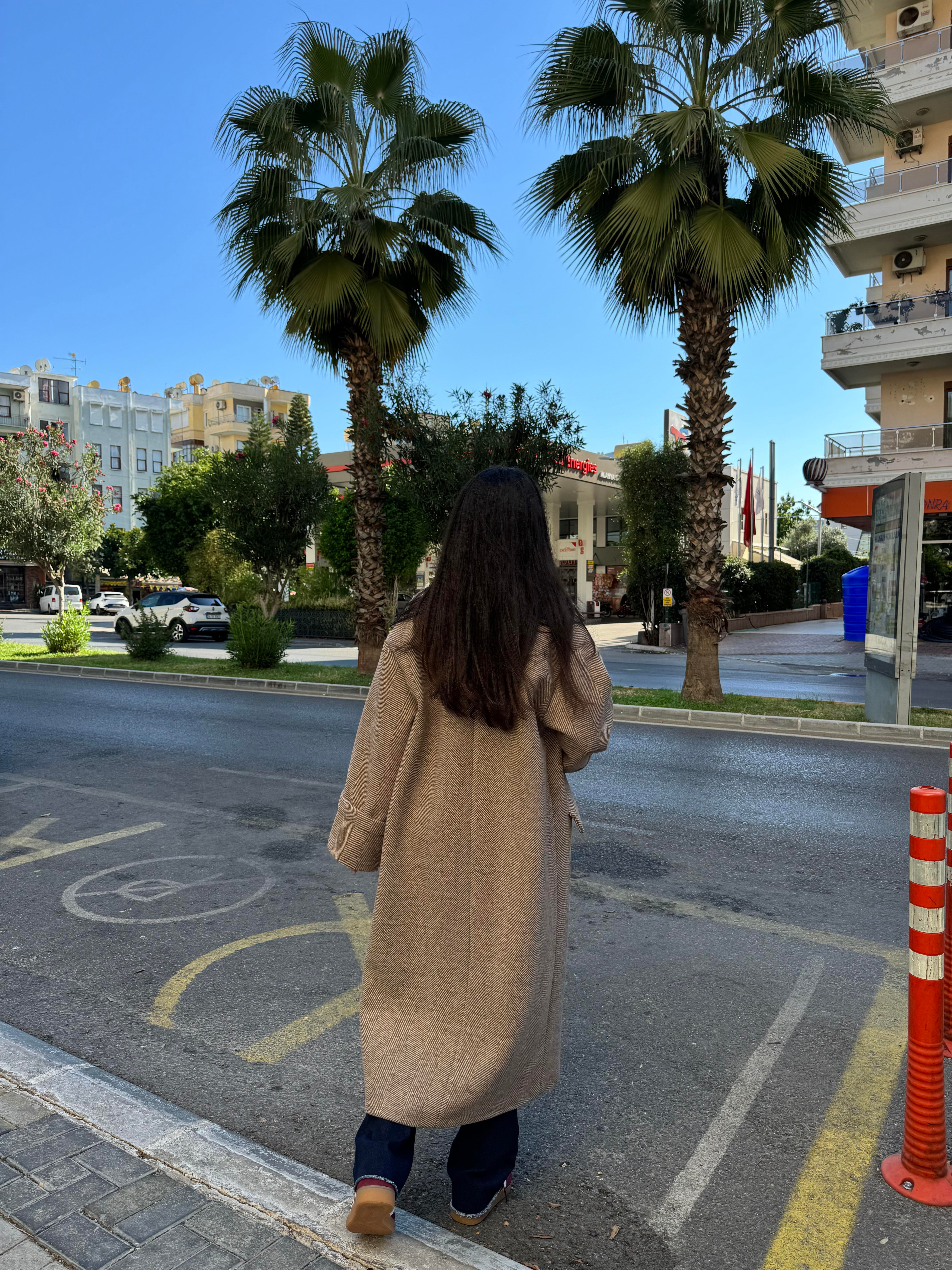 Oversize Kaşe Astarlı Kahve Kaban