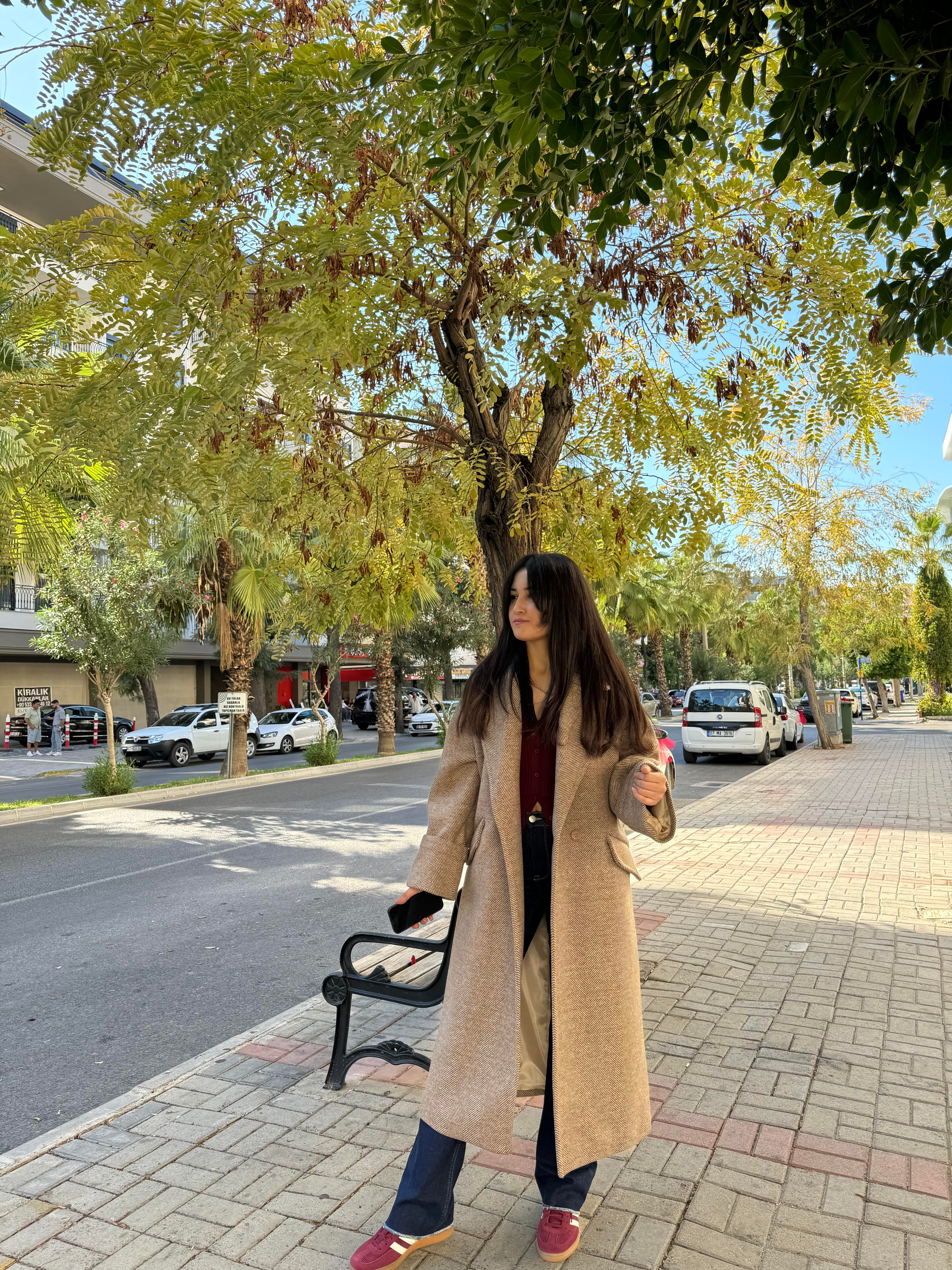 Oversize Kaşe Astarlı Kahve Kaban