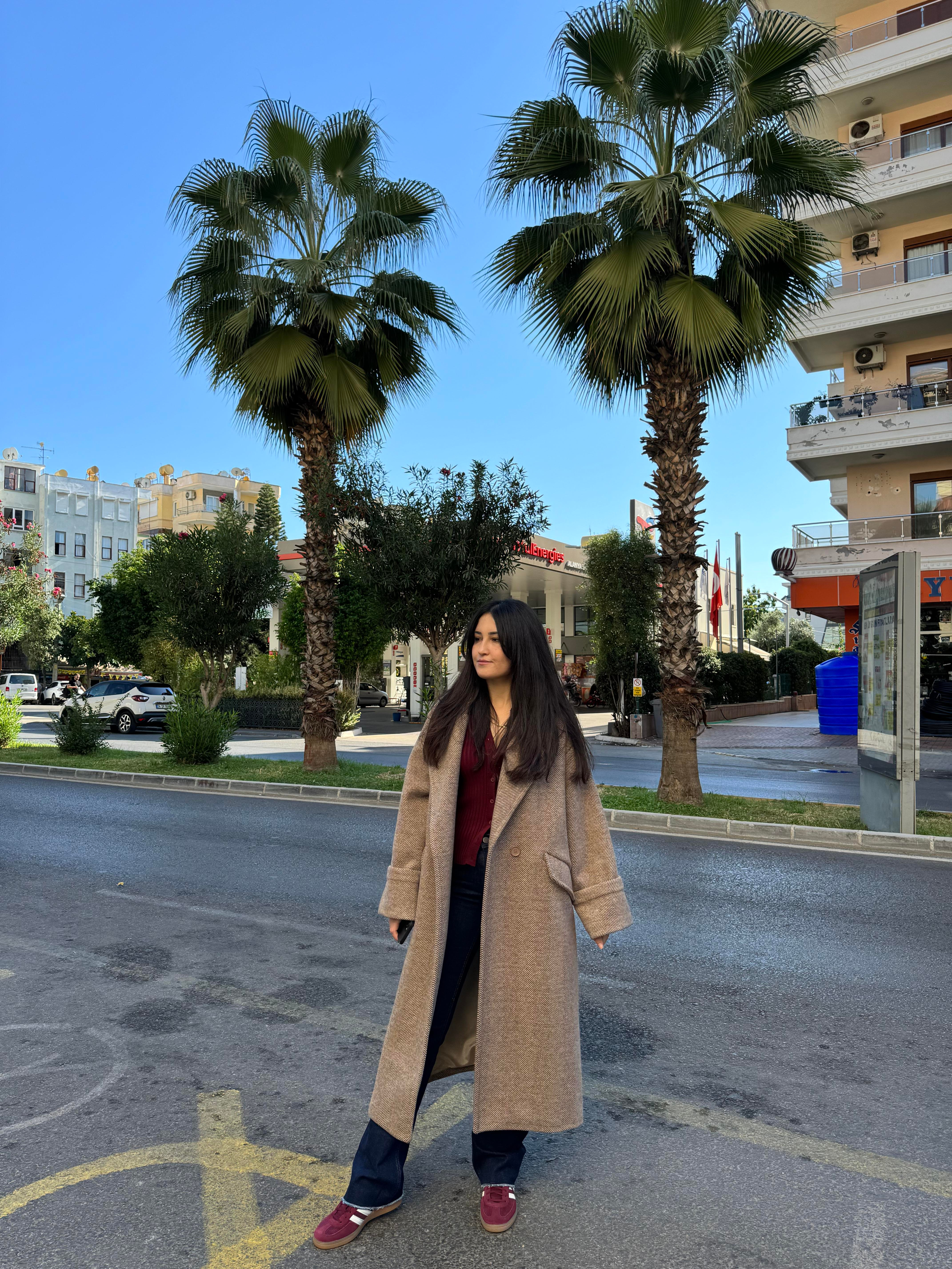 Oversize Kaşe Astarlı Kahve Kaban