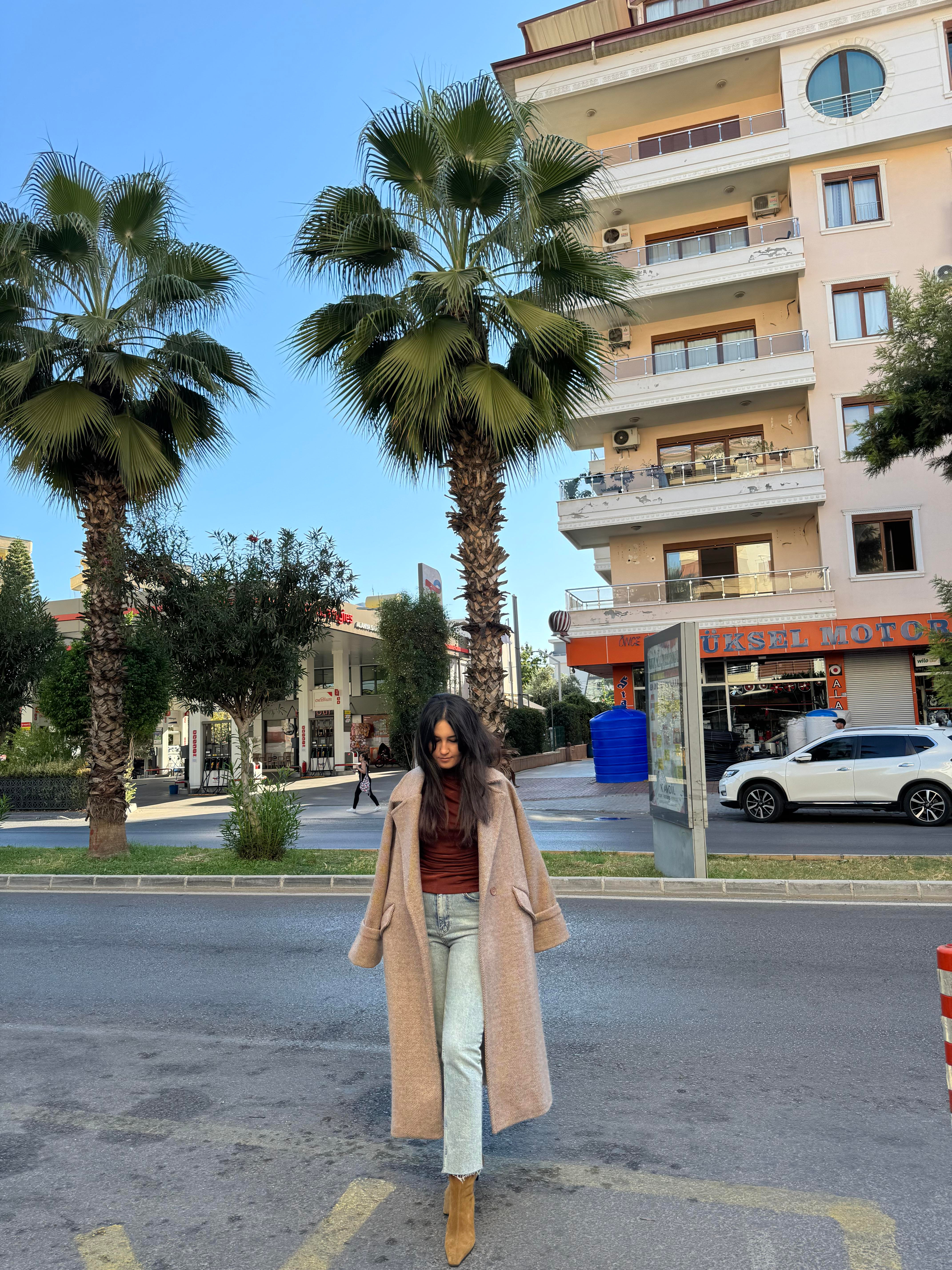 Oversize Kaşe Astarlı Kahve Kaban