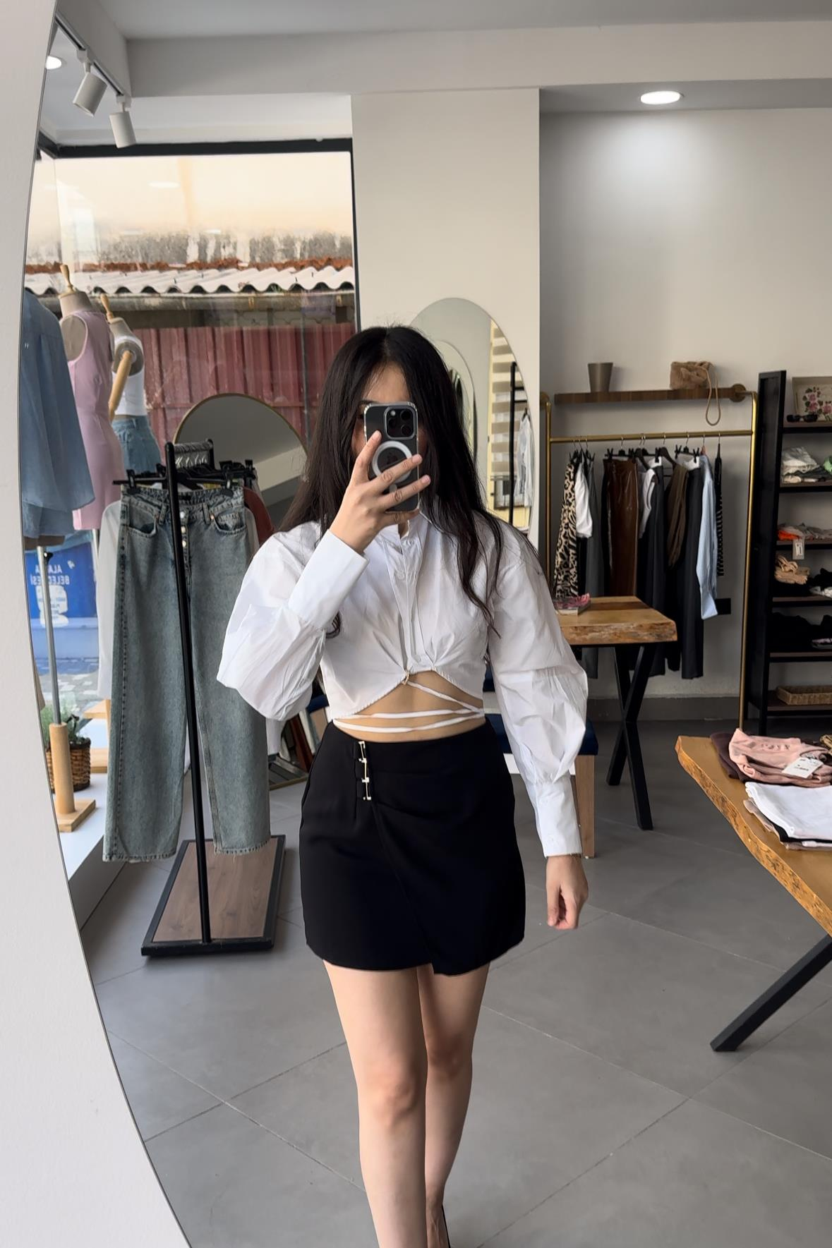 Poplin Crop Bağlamalı Beyaz Gömlek 