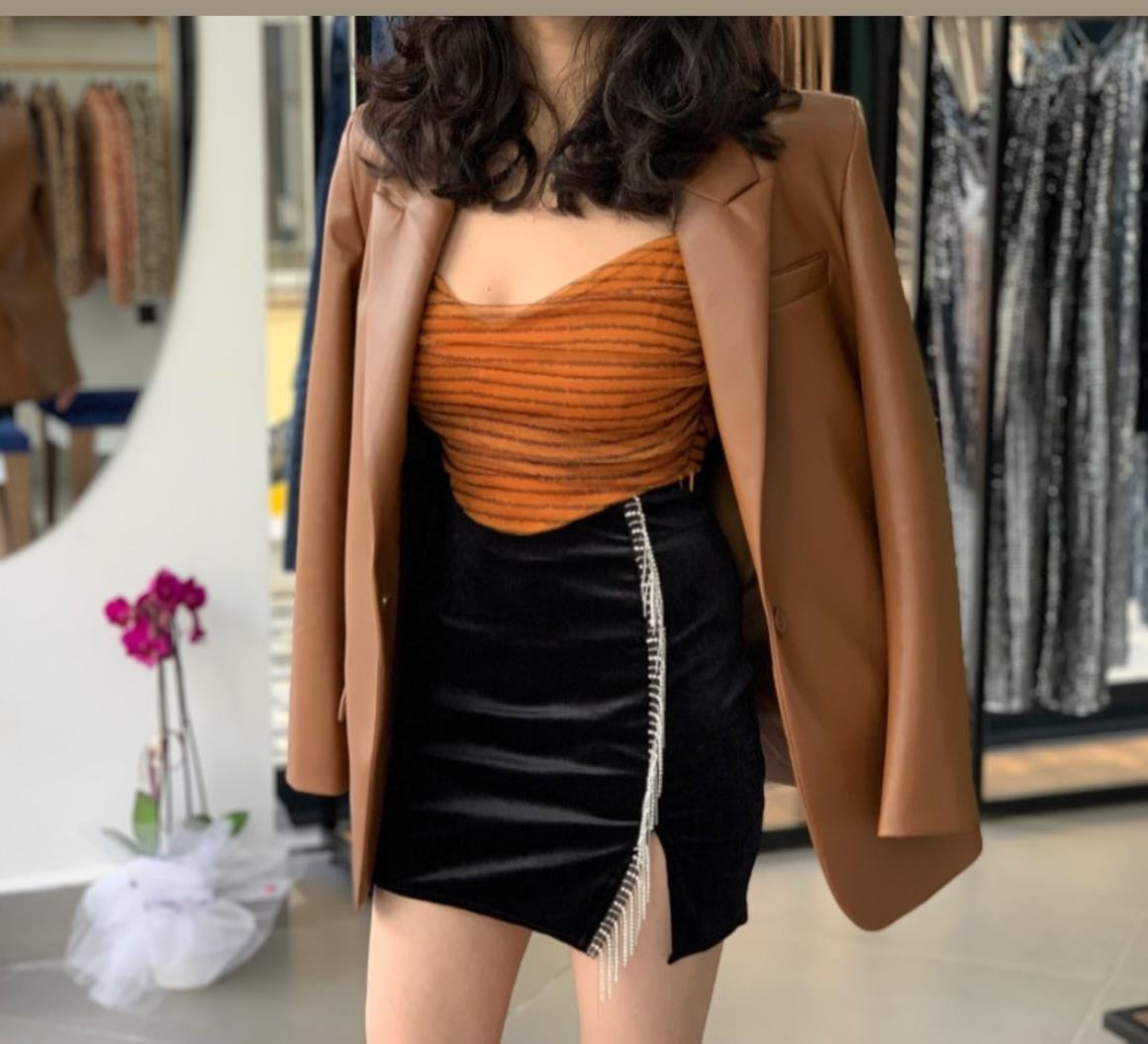 Suni Deri Astarlı Kahve Blazer Ceket