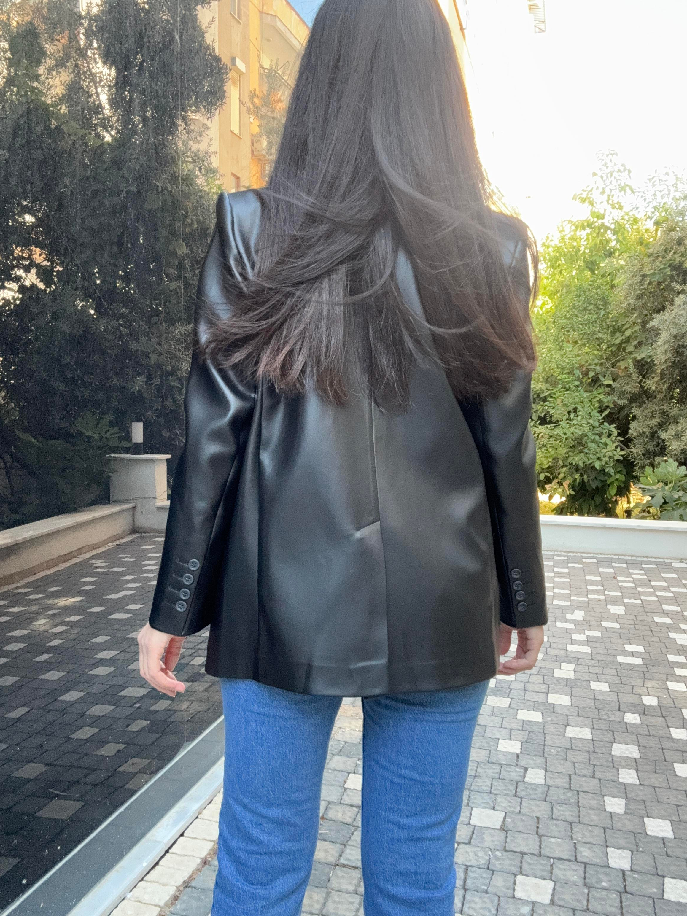 Suni Deri Astarlı Siyah Blazer Ceket