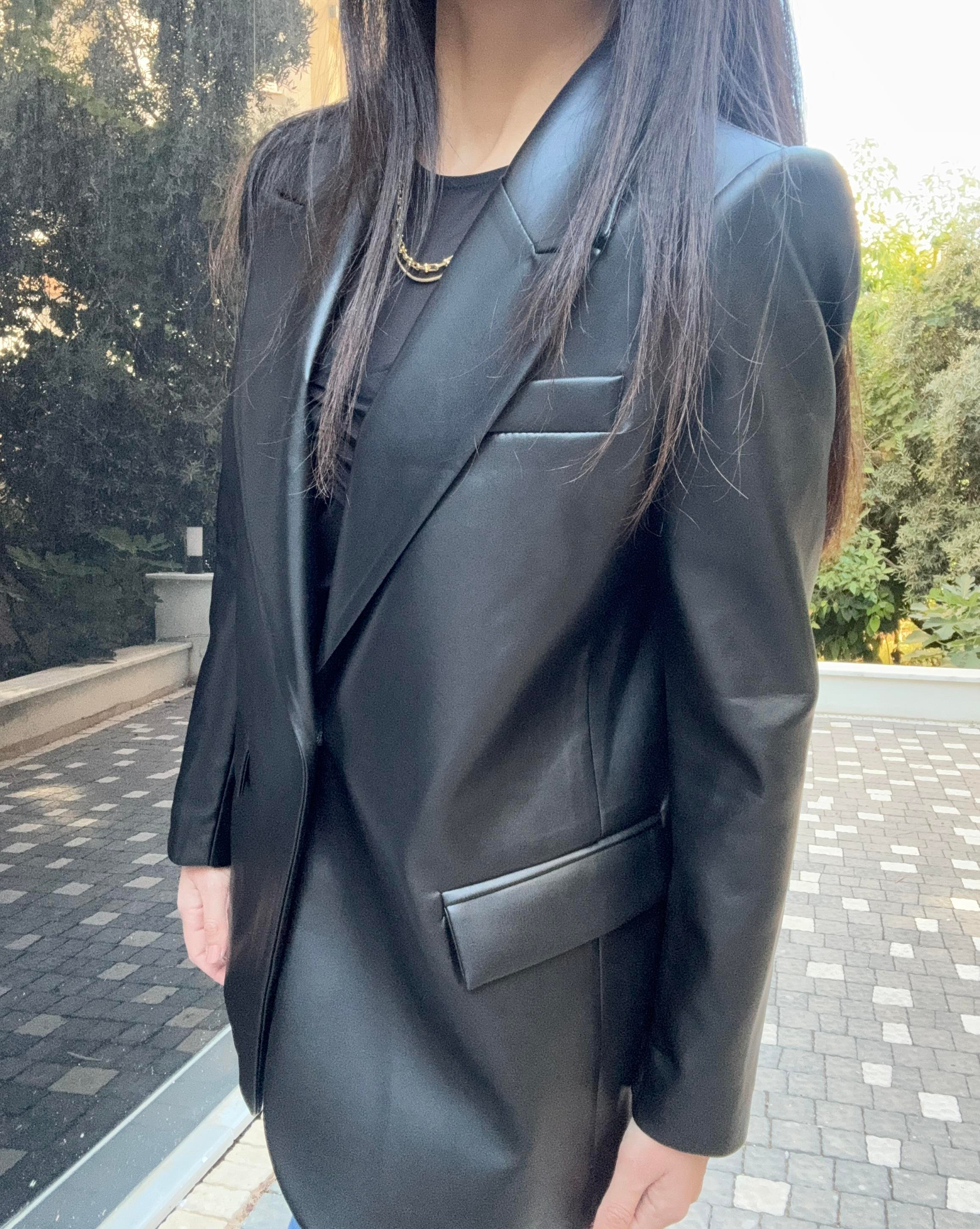 Suni Deri Astarlı Siyah Blazer Ceket