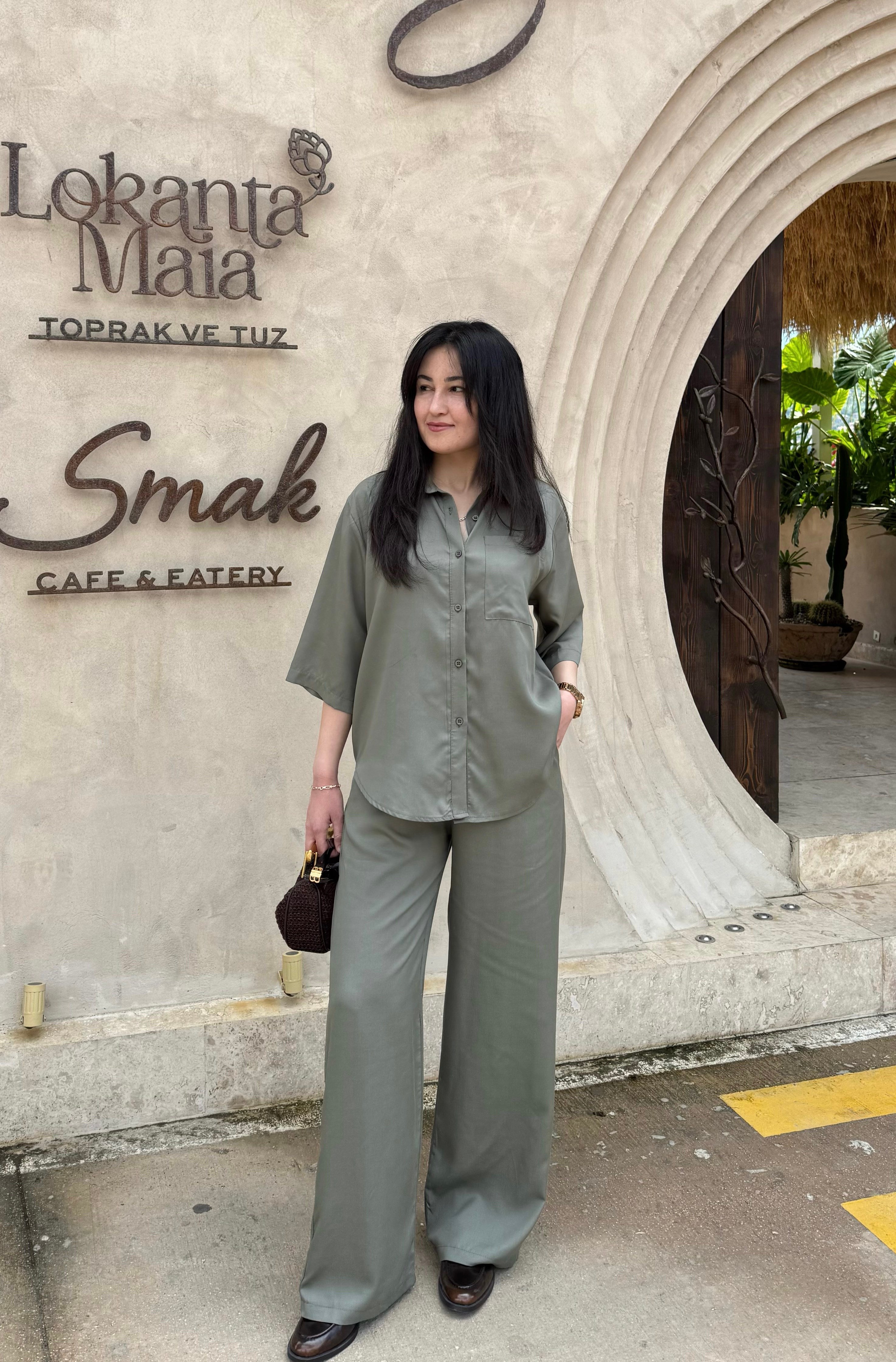 Tencel Gömlek Pantolon Haki Takım