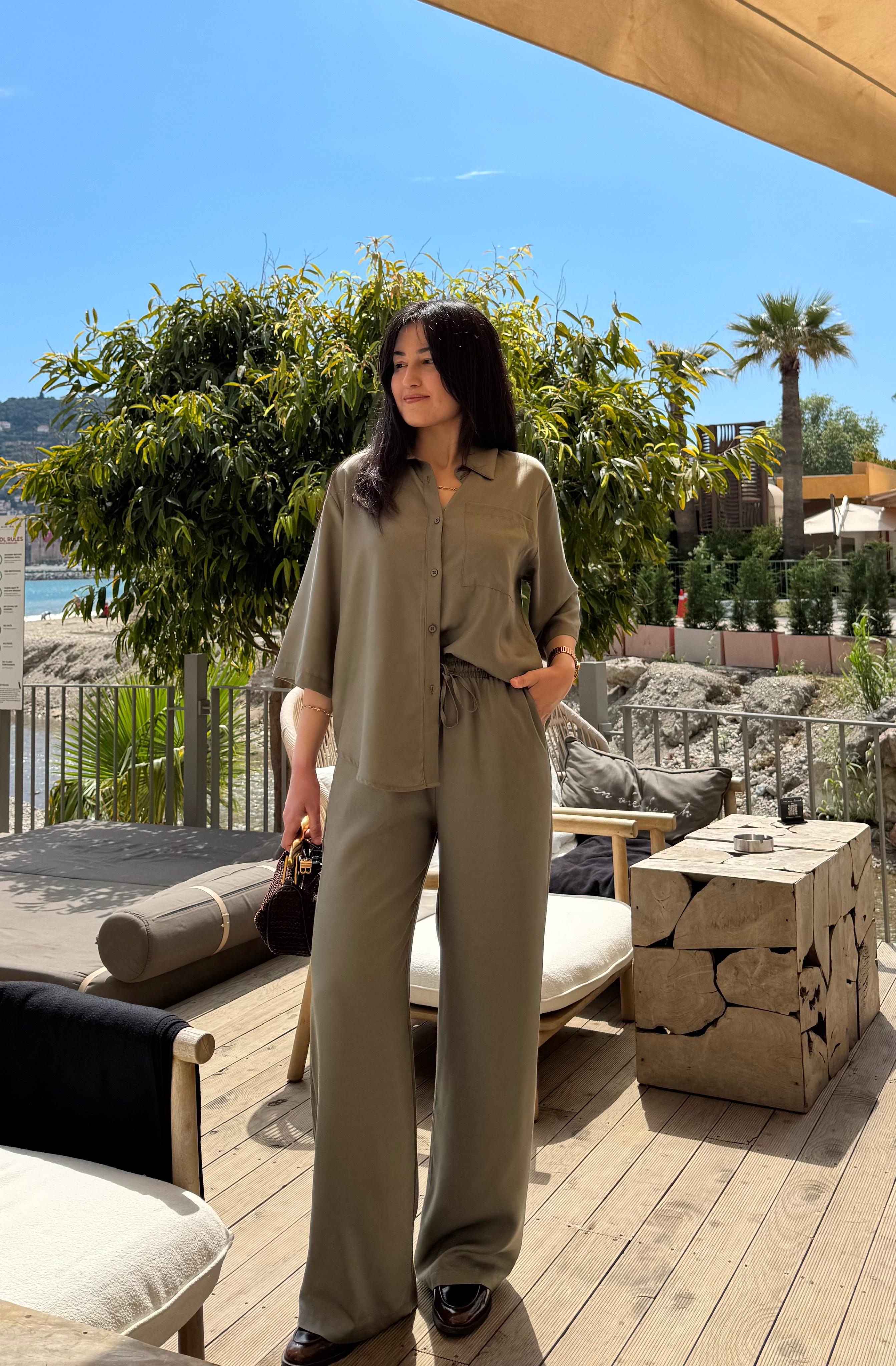 Tencel Gömlek Pantolon Haki Takım