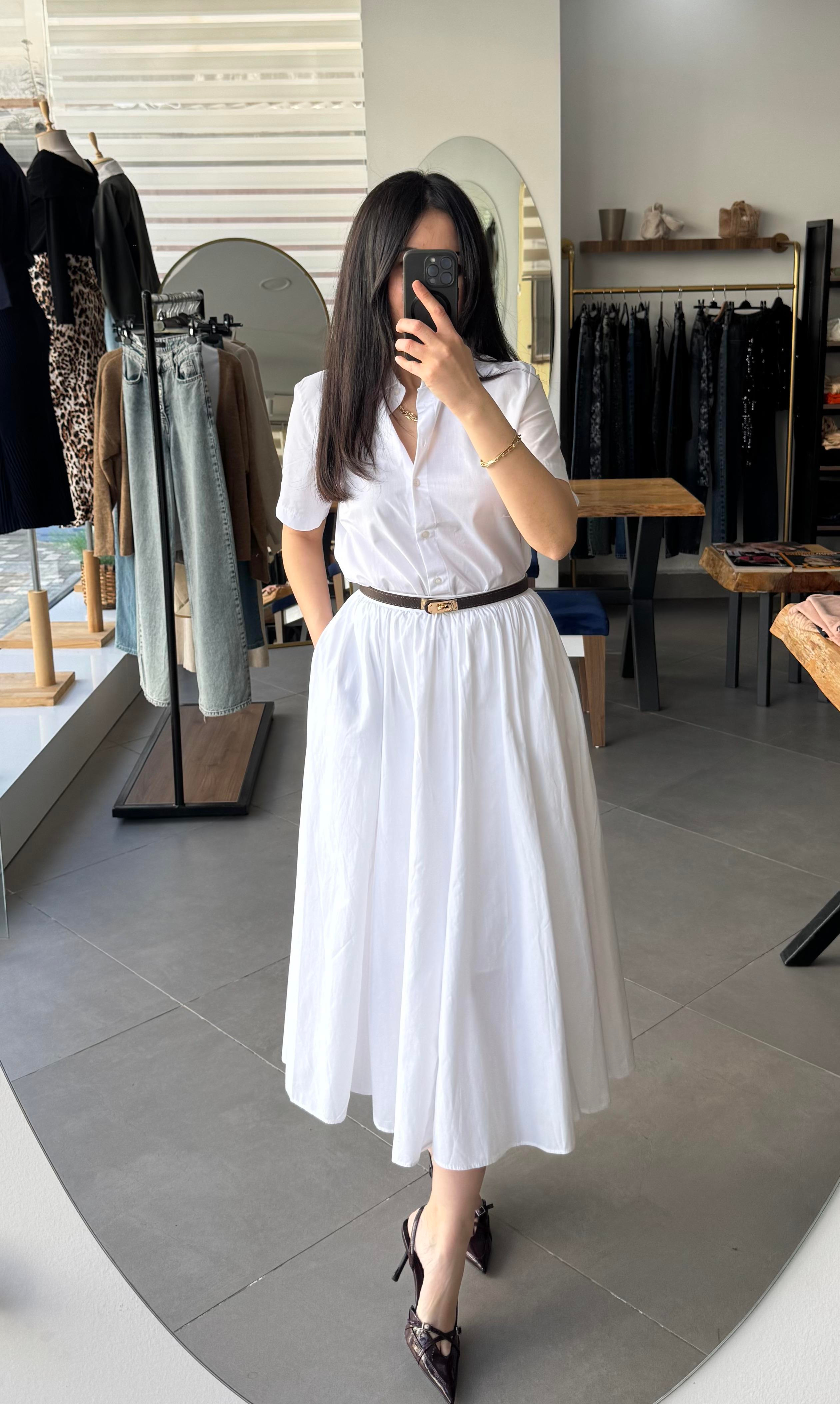 Volanlı Midi Beyaz Astarlı Yan Fermuarlı Etek